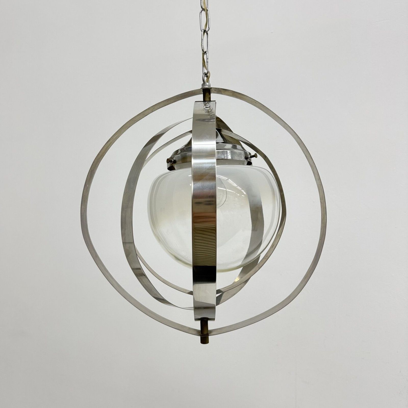 294.0 Mid Century Glass Sphere Hanging Pendant Glass Lamp Design 1970’s Space Age Italy photo