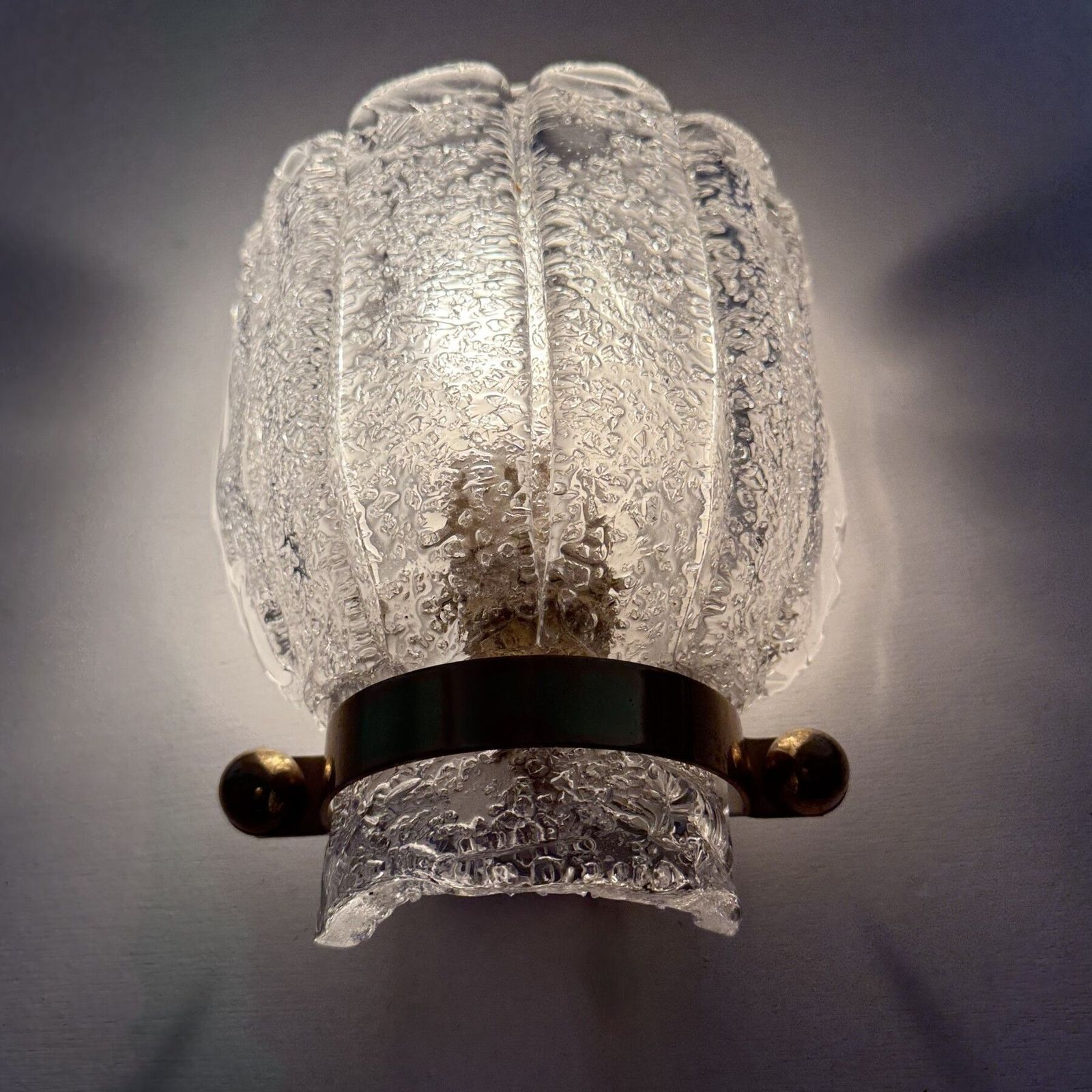 Vintage Hillebrand Wall Lamp Ice Glass With Brass , 1970s photo vinterior