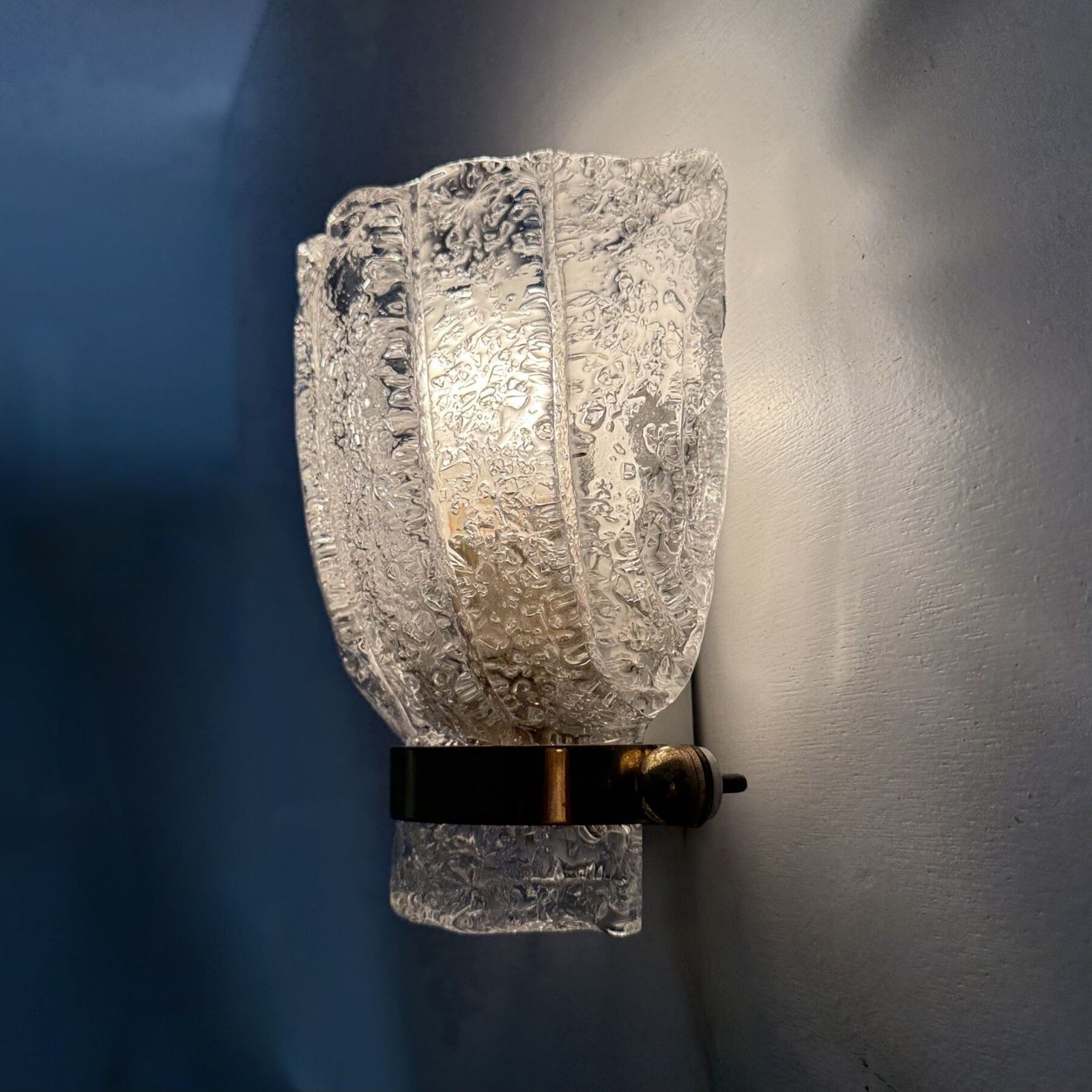 Vintage Hillebrand Wall Lamp Ice Glass With Brass , 1970s photo vintage