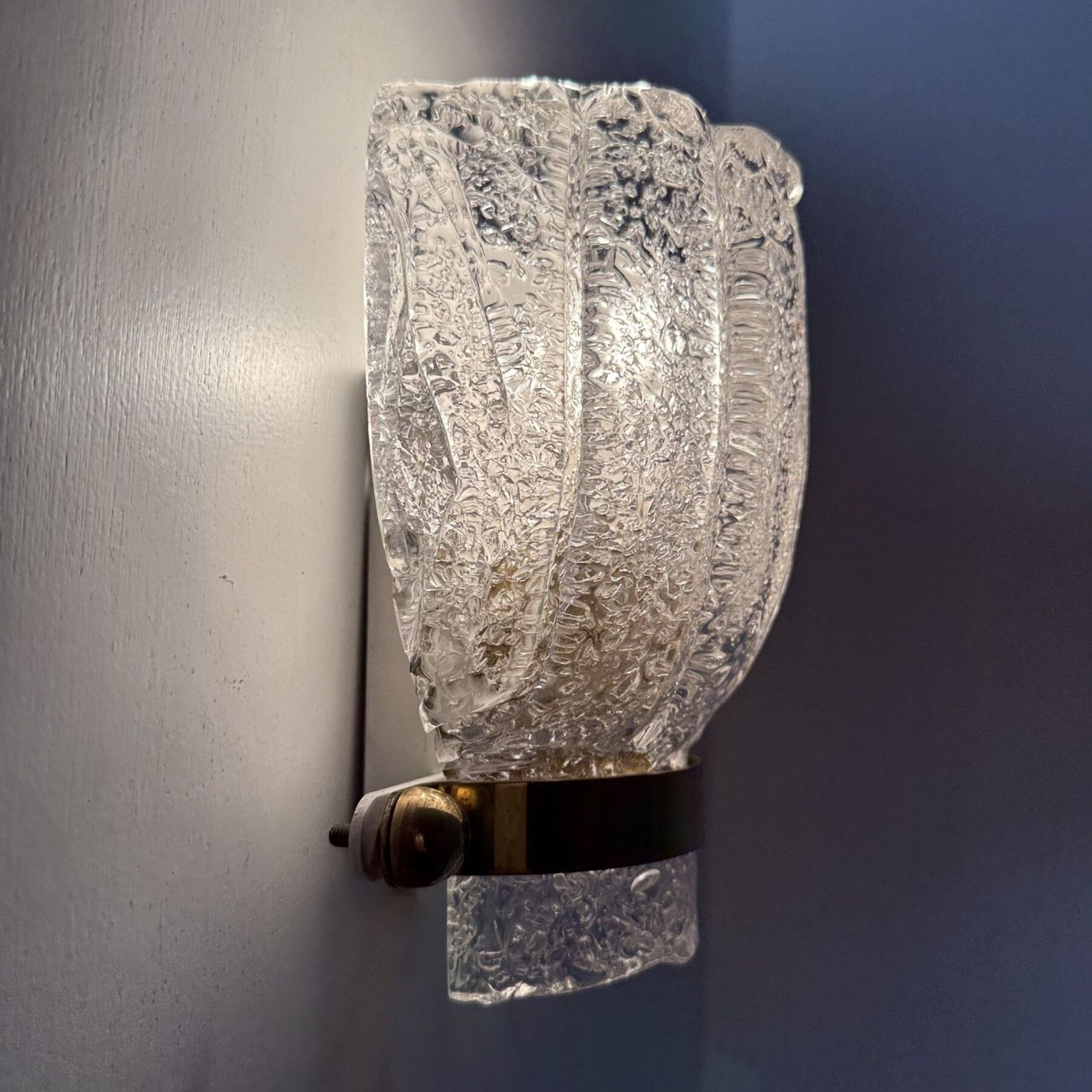 photo furniture Vintage Hillebrand Wall Lamp Ice Glass With Brass , 1970s