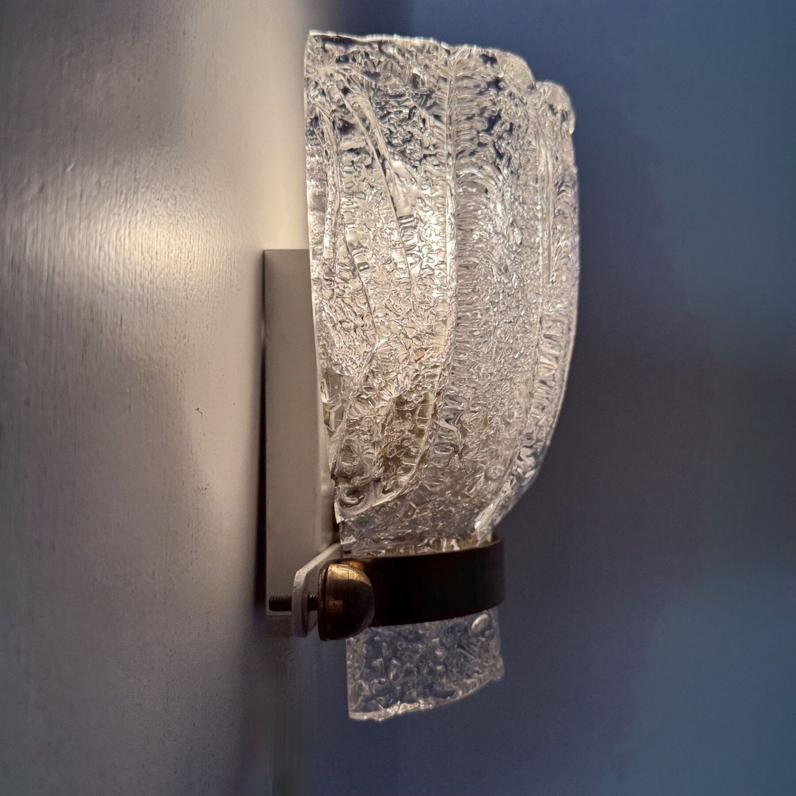 photo for sale Vintage Hillebrand Wall Lamp Ice Glass With Brass , 1970s