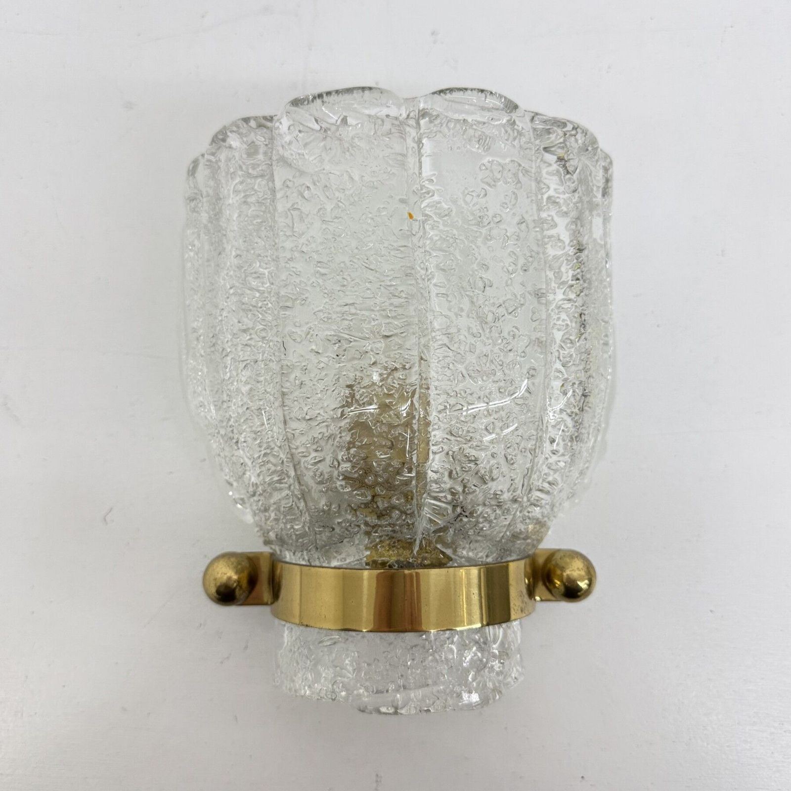 photo vinterior Vintage Hillebrand Wall Lamp Ice Glass With Brass , 1970s