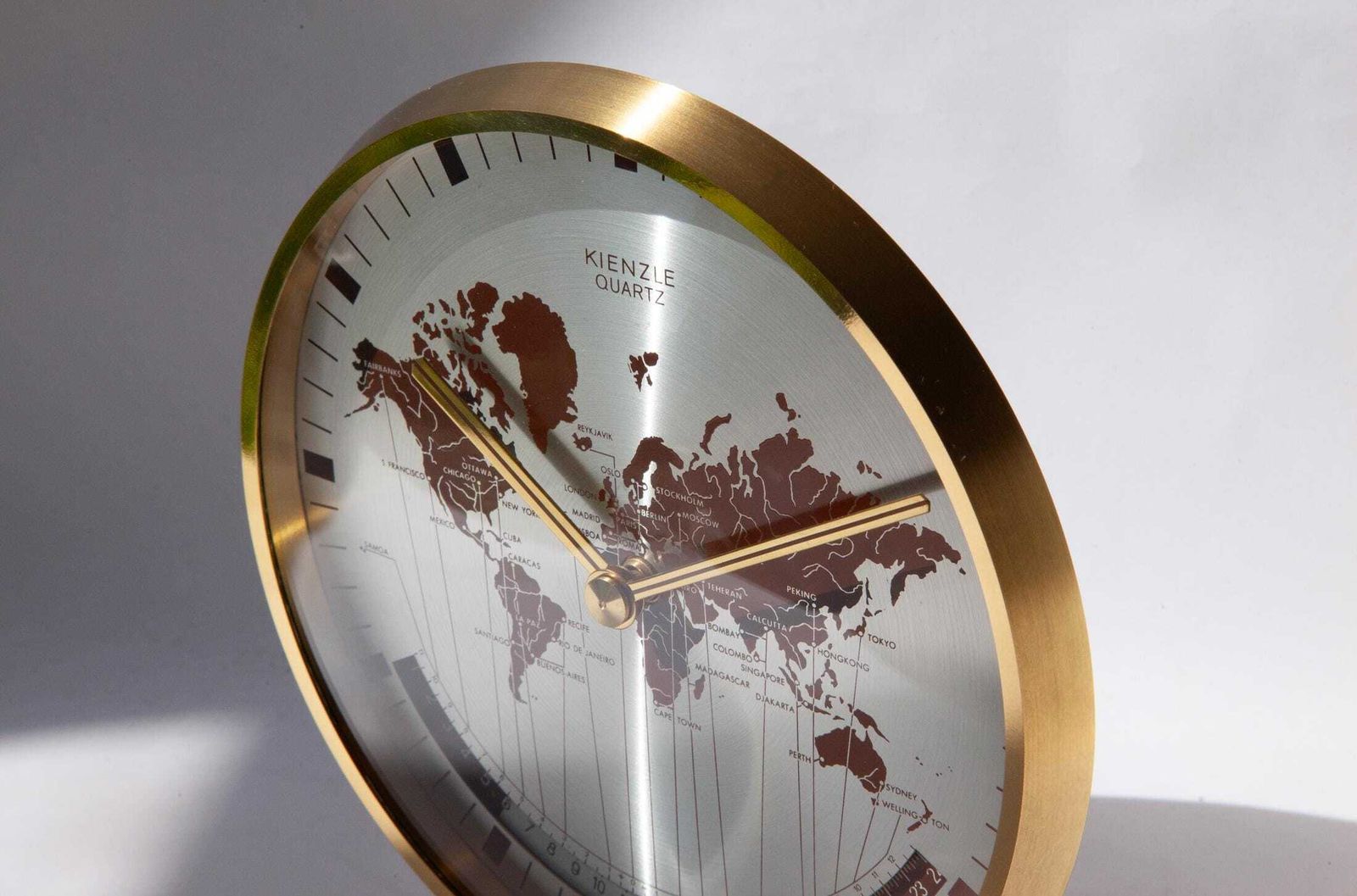 Kienzle World Time Clock Germany Desk Table Mid Century Bauhaus Brass Modern Mantel Mcm Heinrich Moller Office photo buy