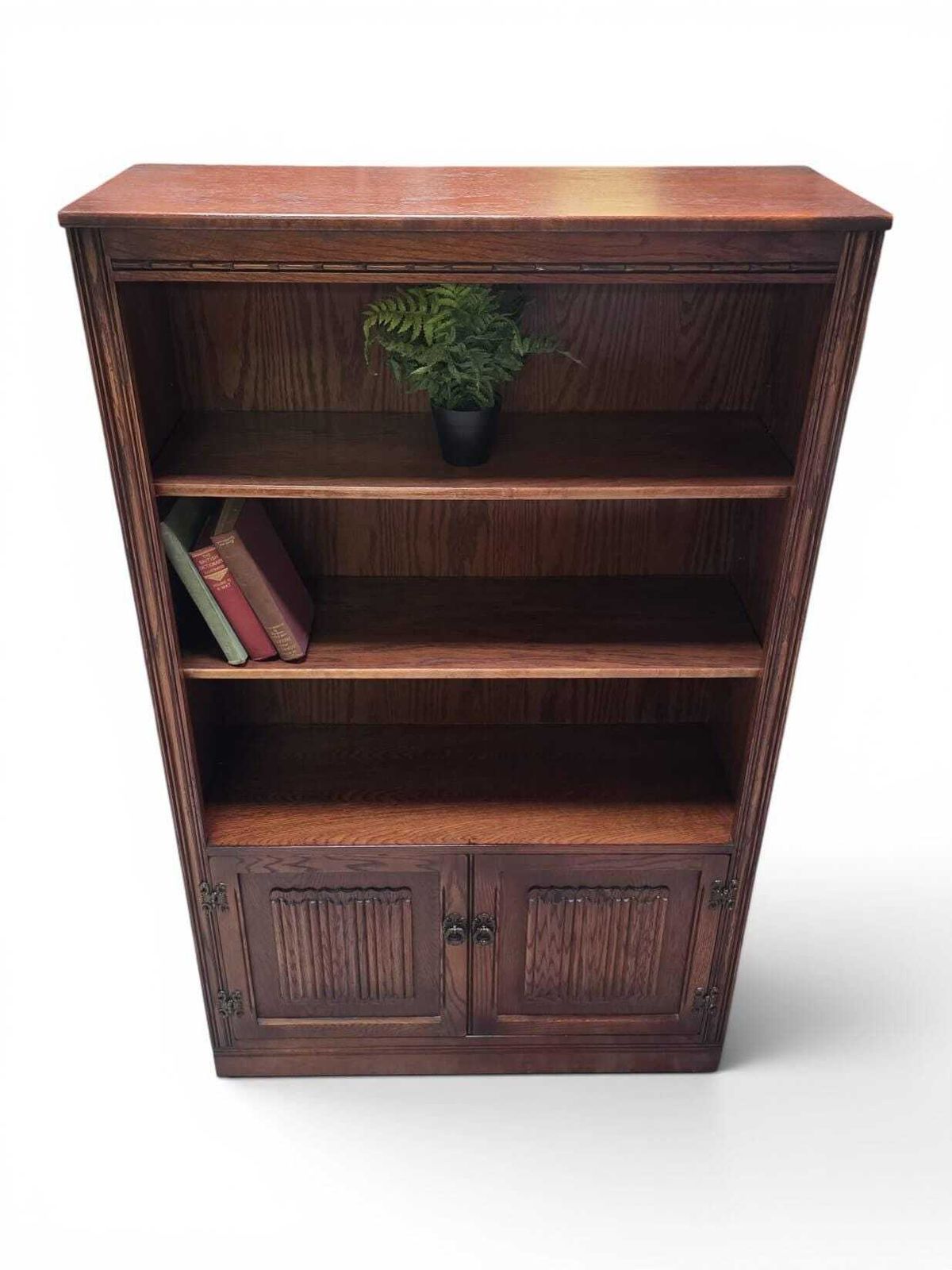 Vintage Old Charm Wood Bros / Open Oak Bookcase / Cupboard Base / C1970 photo vintage