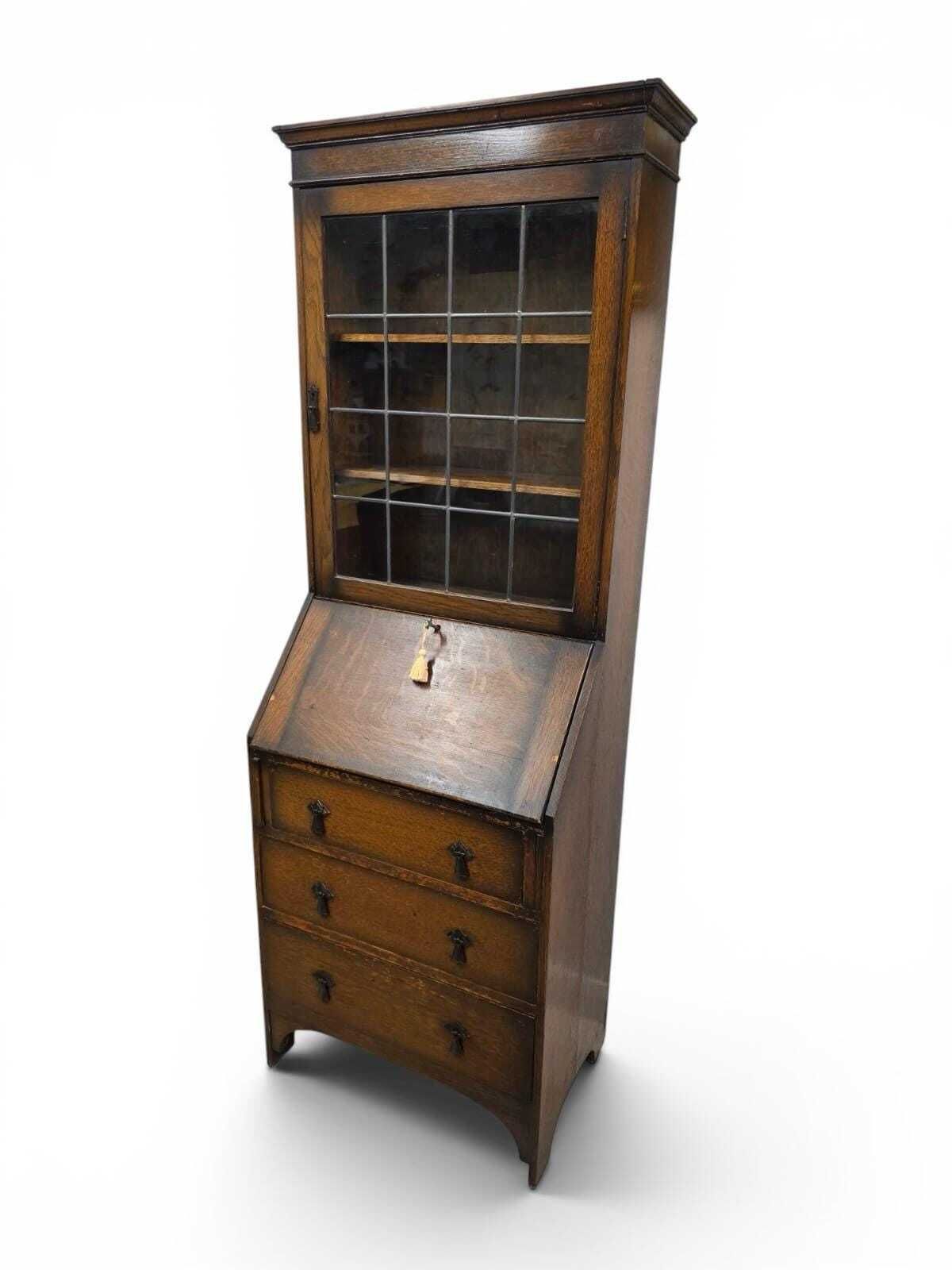Furniture Antique Oak Bureau Bookcase By C.W.S. / C1920 photo