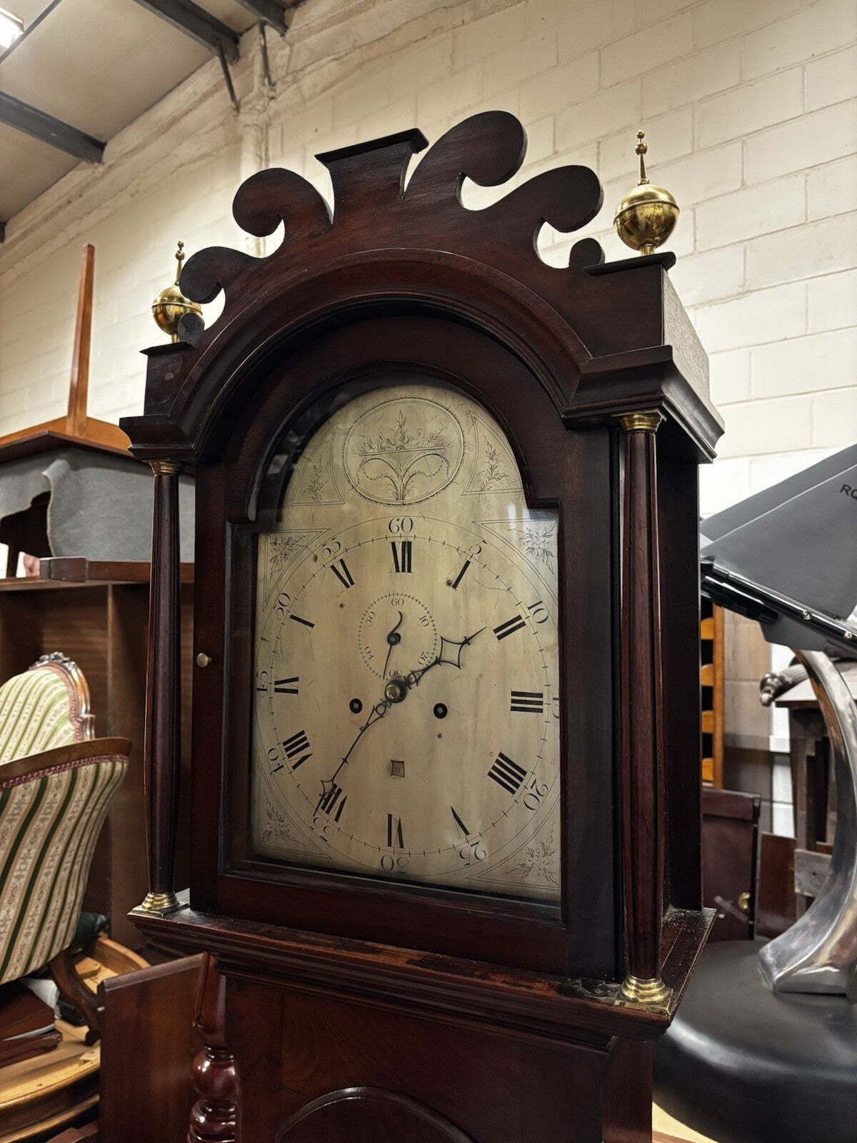 Georgian Mahogany Longcase Clock, Silvered Dial. 8 Day photo for sale