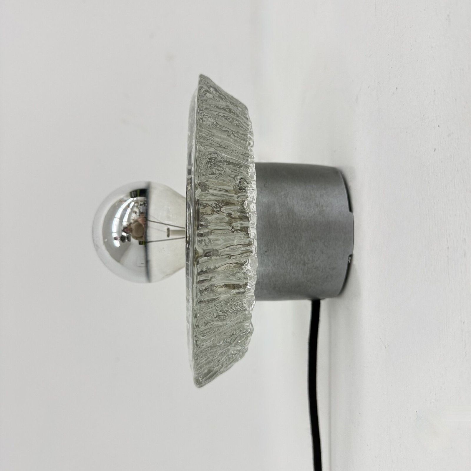 Thick Structured Ice Glass Wall Light Flush Mount By Peill & Putzler , 1970s photo buy