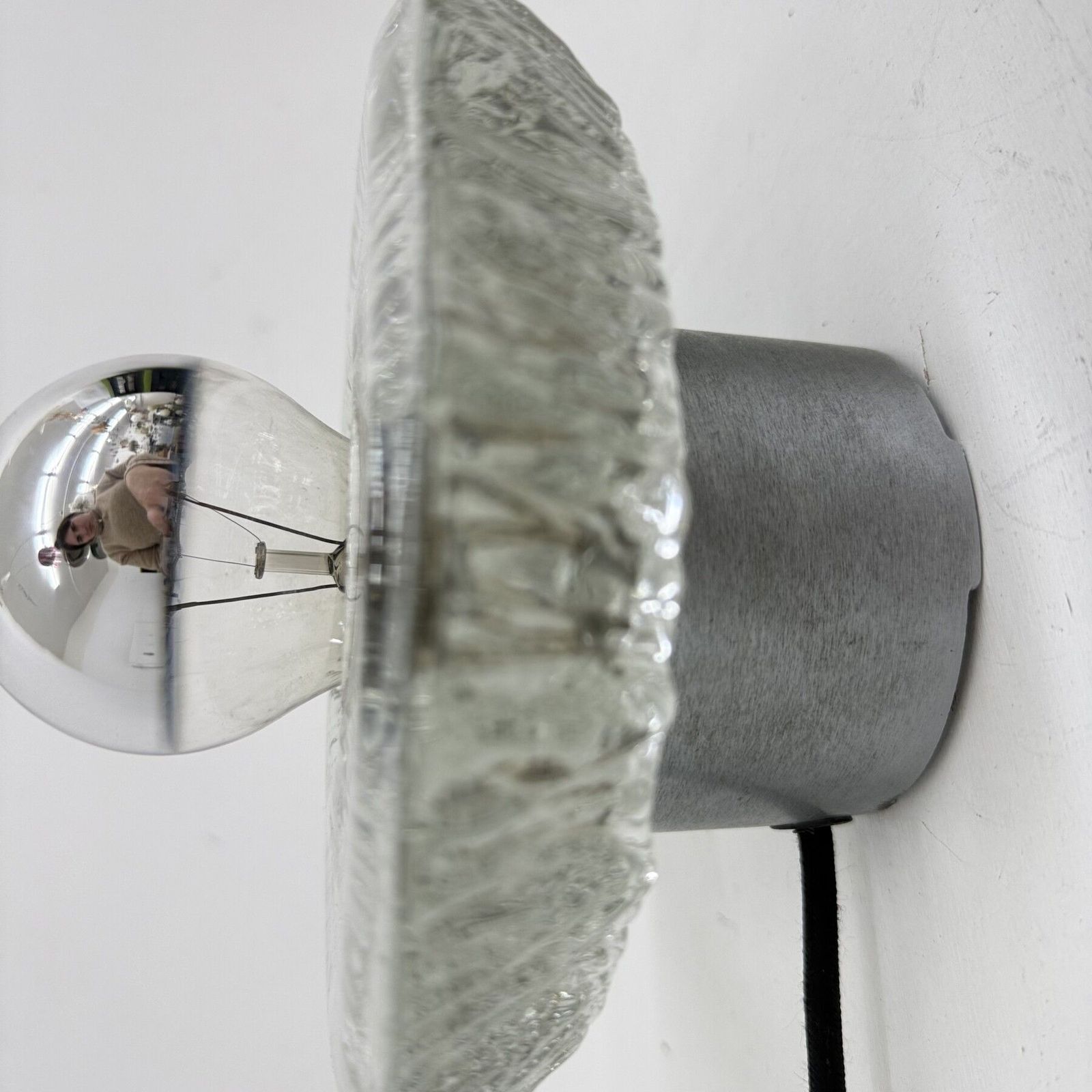 photo furniture Thick Structured Ice Glass Wall Light Flush Mount By Peill & Putzler , 1970s