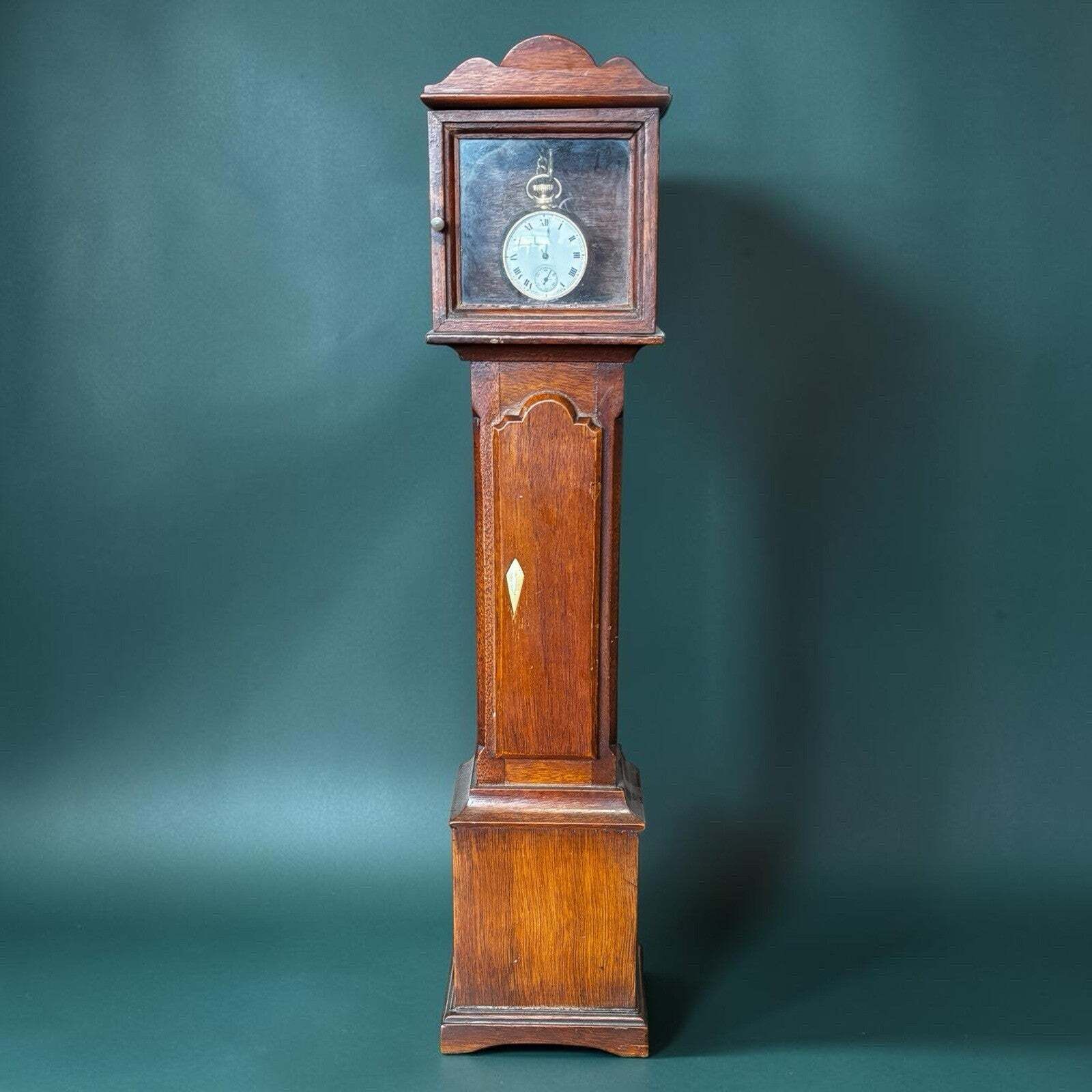 Pocket Watch Holder. Miniature Mahogany Longcase.