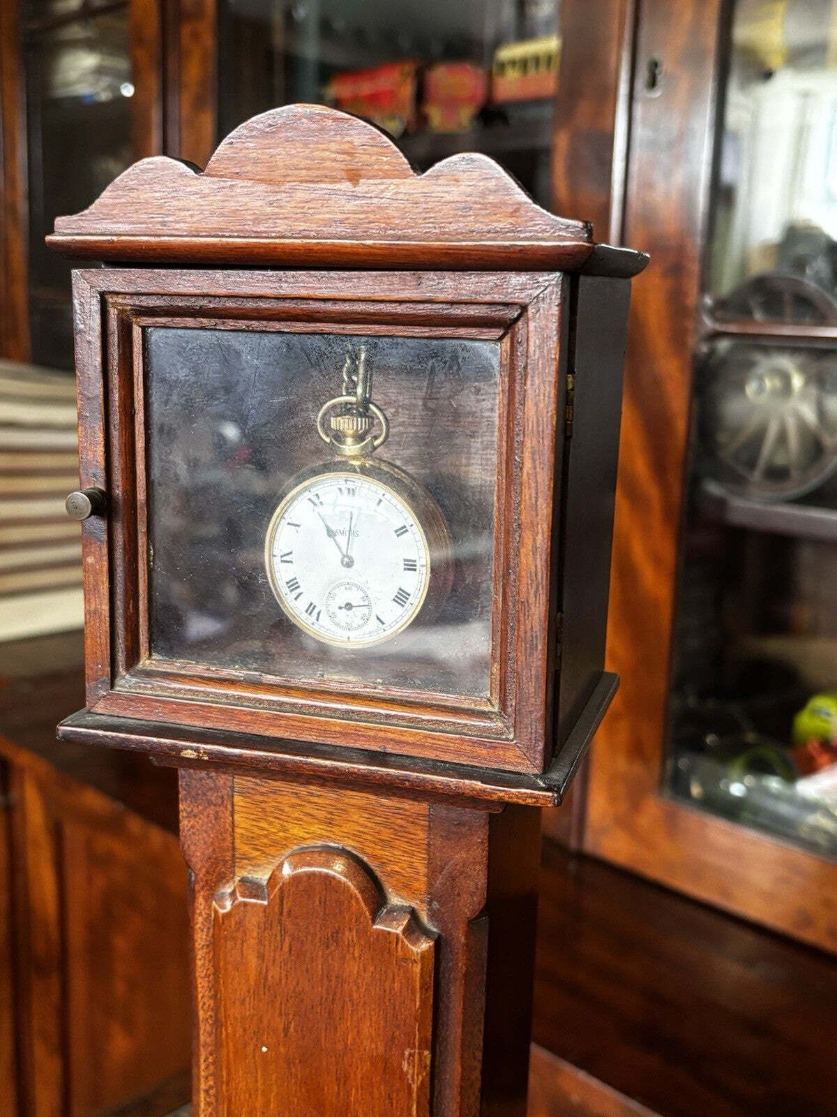 Pocket Watch Holder. Miniature Mahogany Longcase. photo Home Decor