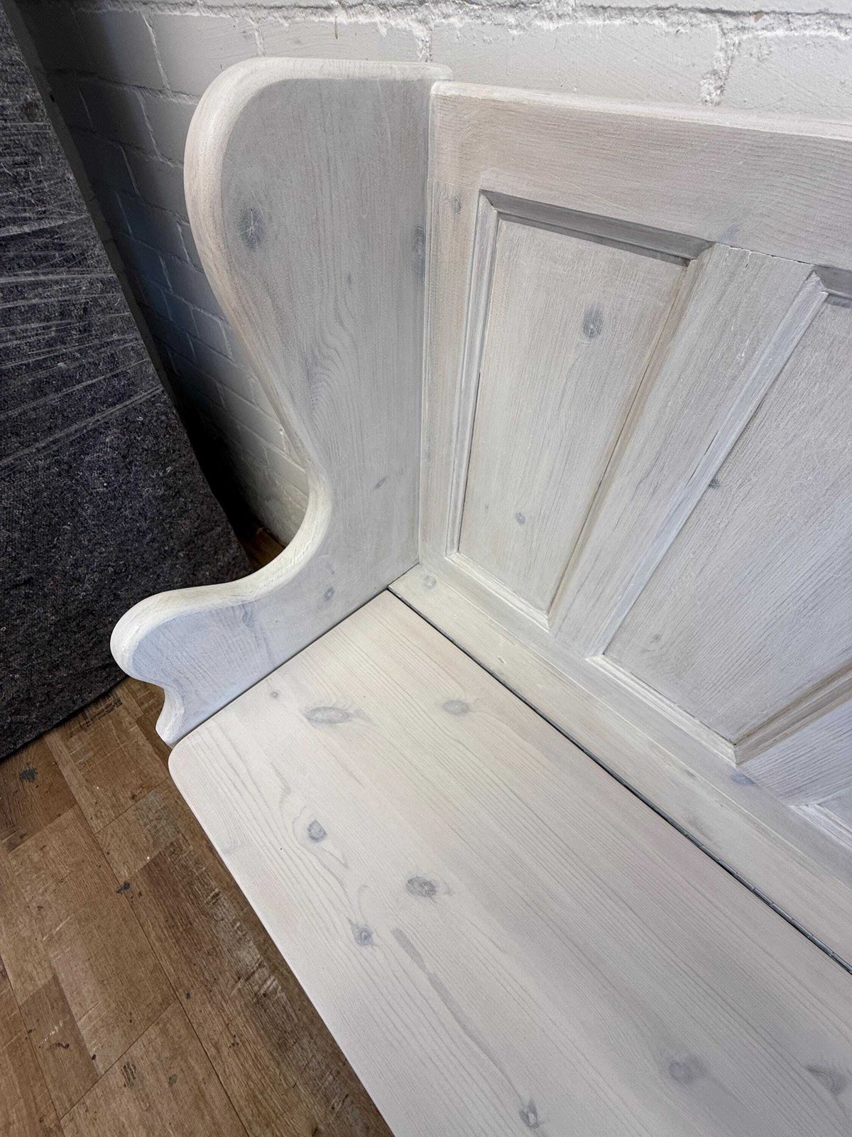 Vintage Whitewashed Pine Monks Bench | Hall Bench | Storage | Blanket Box photo for sale