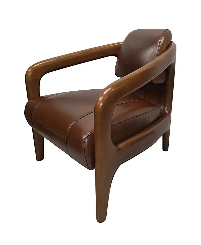 Fraaie Mid-Century Design Fauteuil in Walnoot en Leer photo for sale