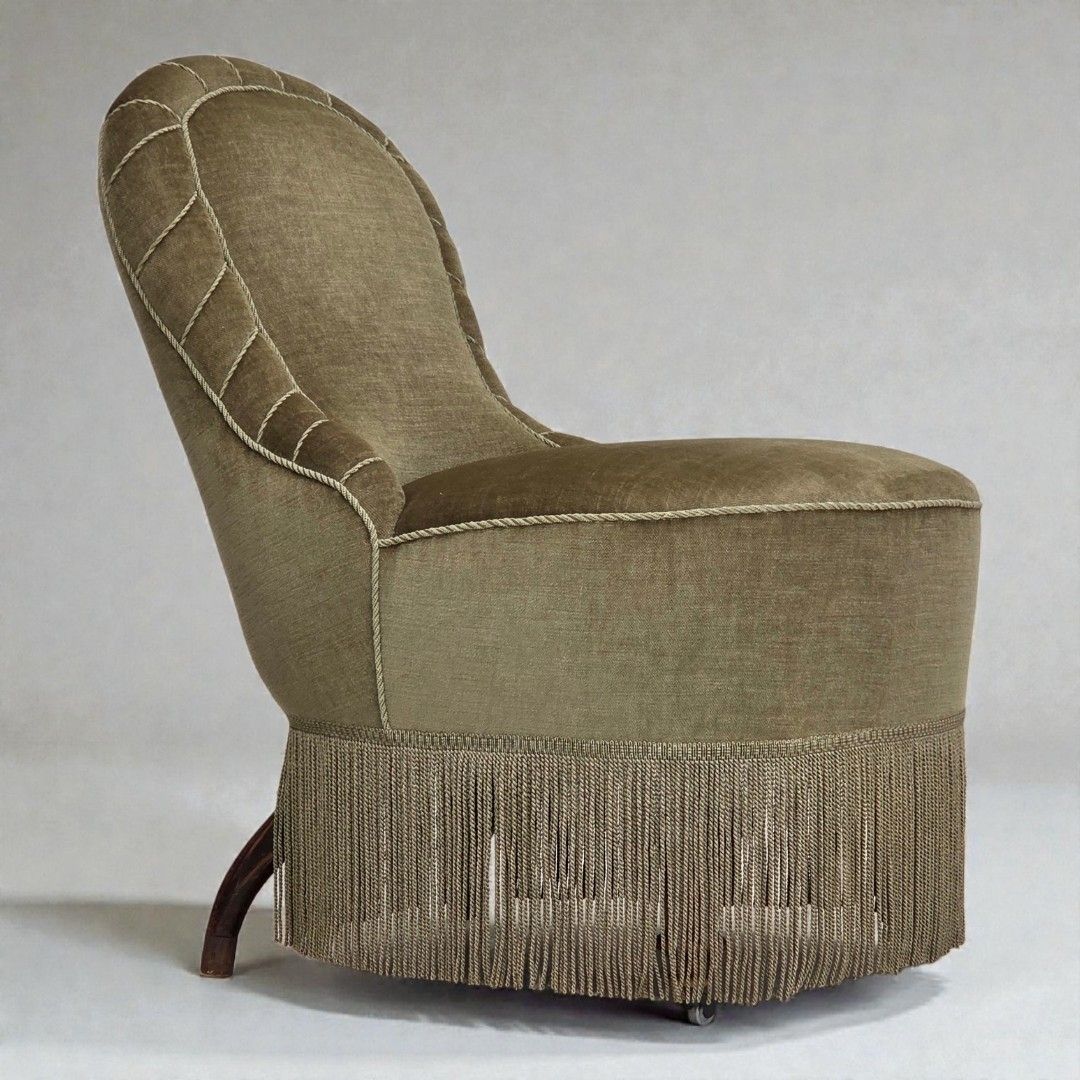 1960s, Danish Easy Chair, Original Green Furniture Velour.