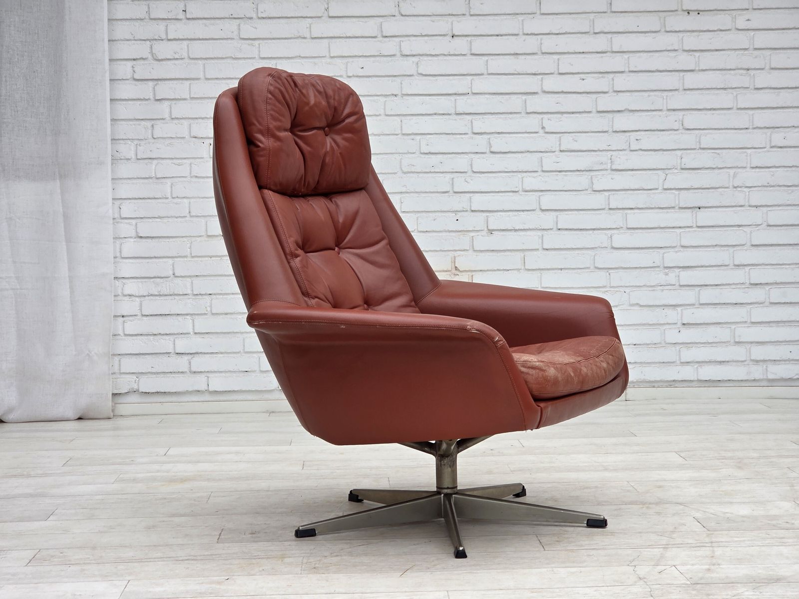 1970s, Danish Design By H.W.Klein, Swivel Armchair, Furniture Leather. photo furniture