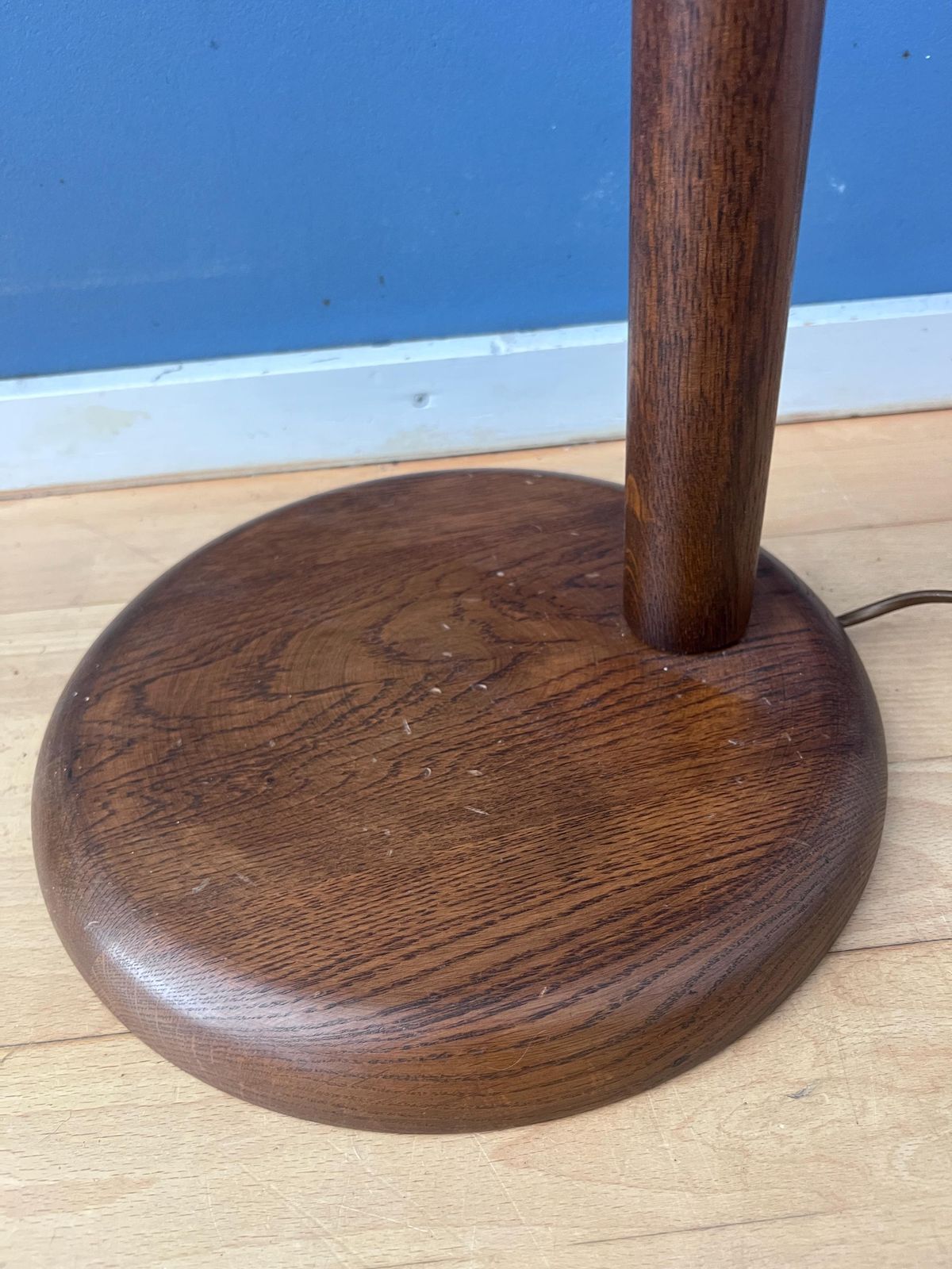 photo vinterior Mid Century Brown Wooden Steinhauer Floor Lamp With Acrylic Glass Shade