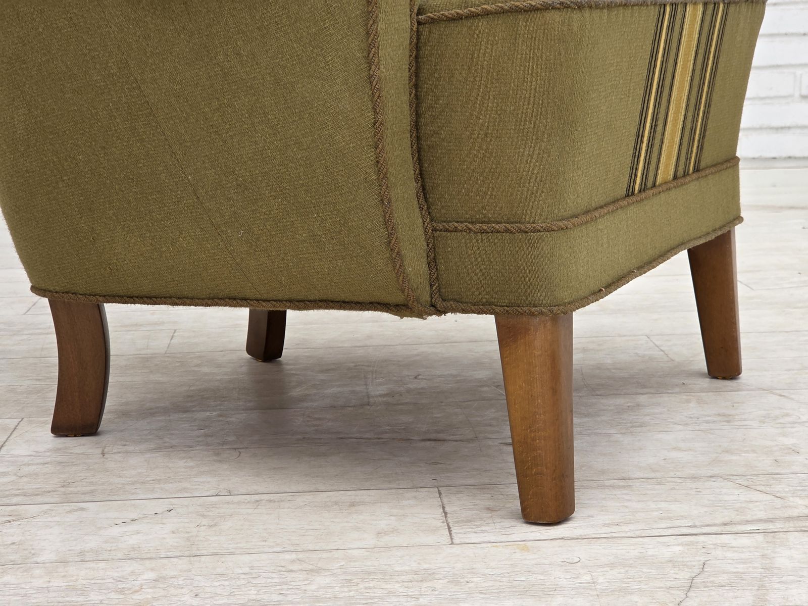 1960s, Danish Highback Armchair, Original Green Furniture Wool. photo furniture
