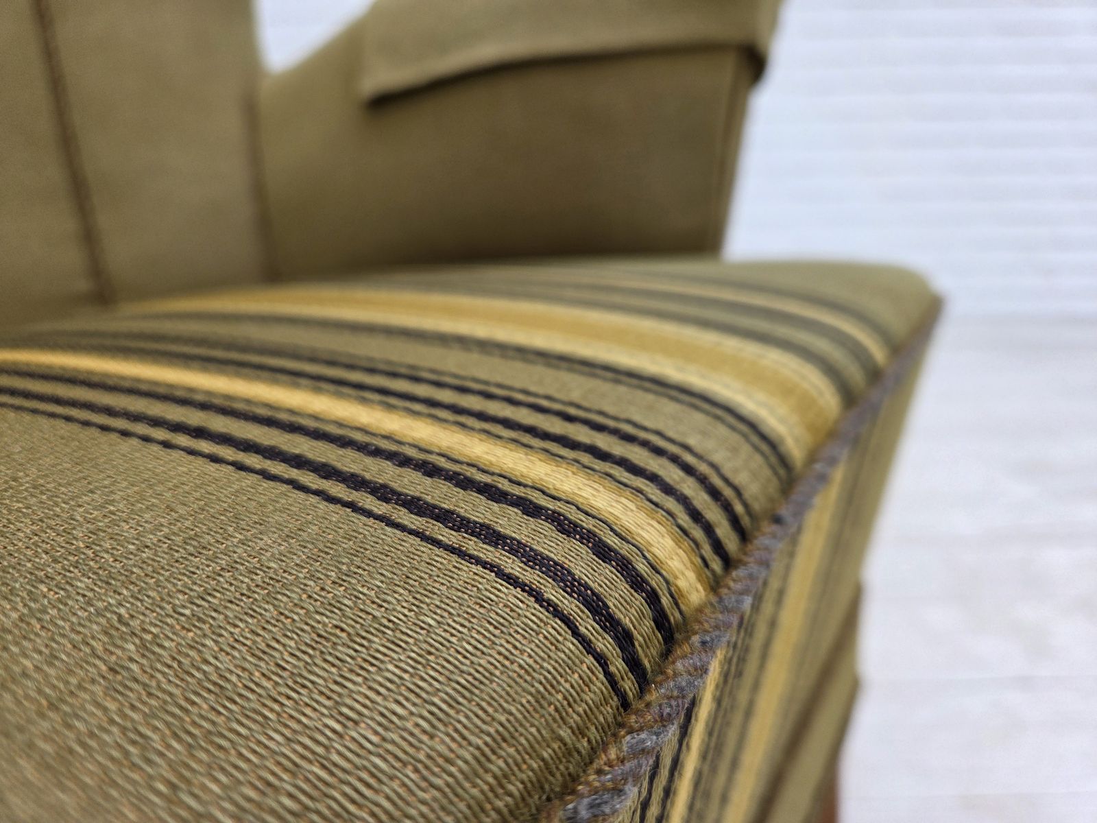 1960s, Danish Highback Armchair, Original Green Furniture Wool. photo 1190.0