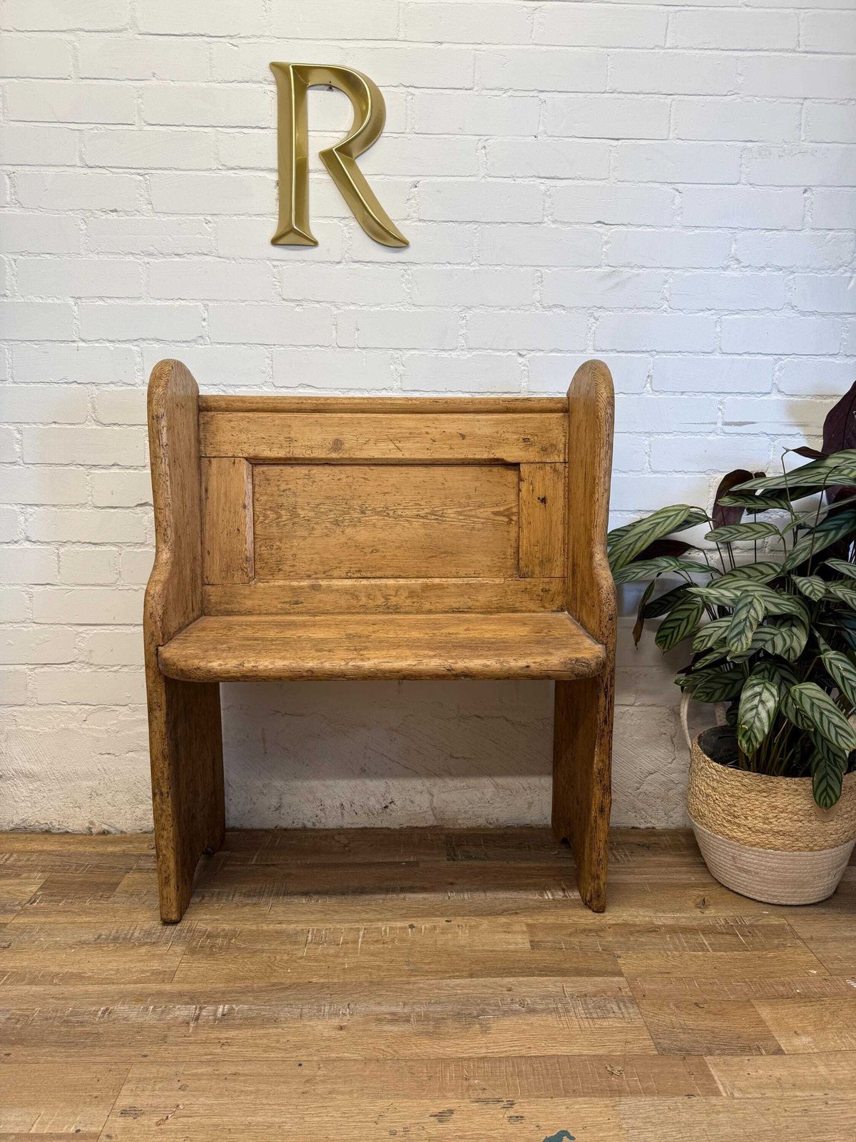 Antique Victorian Rustic Pine Settle Bench Single Pew photo 375.0