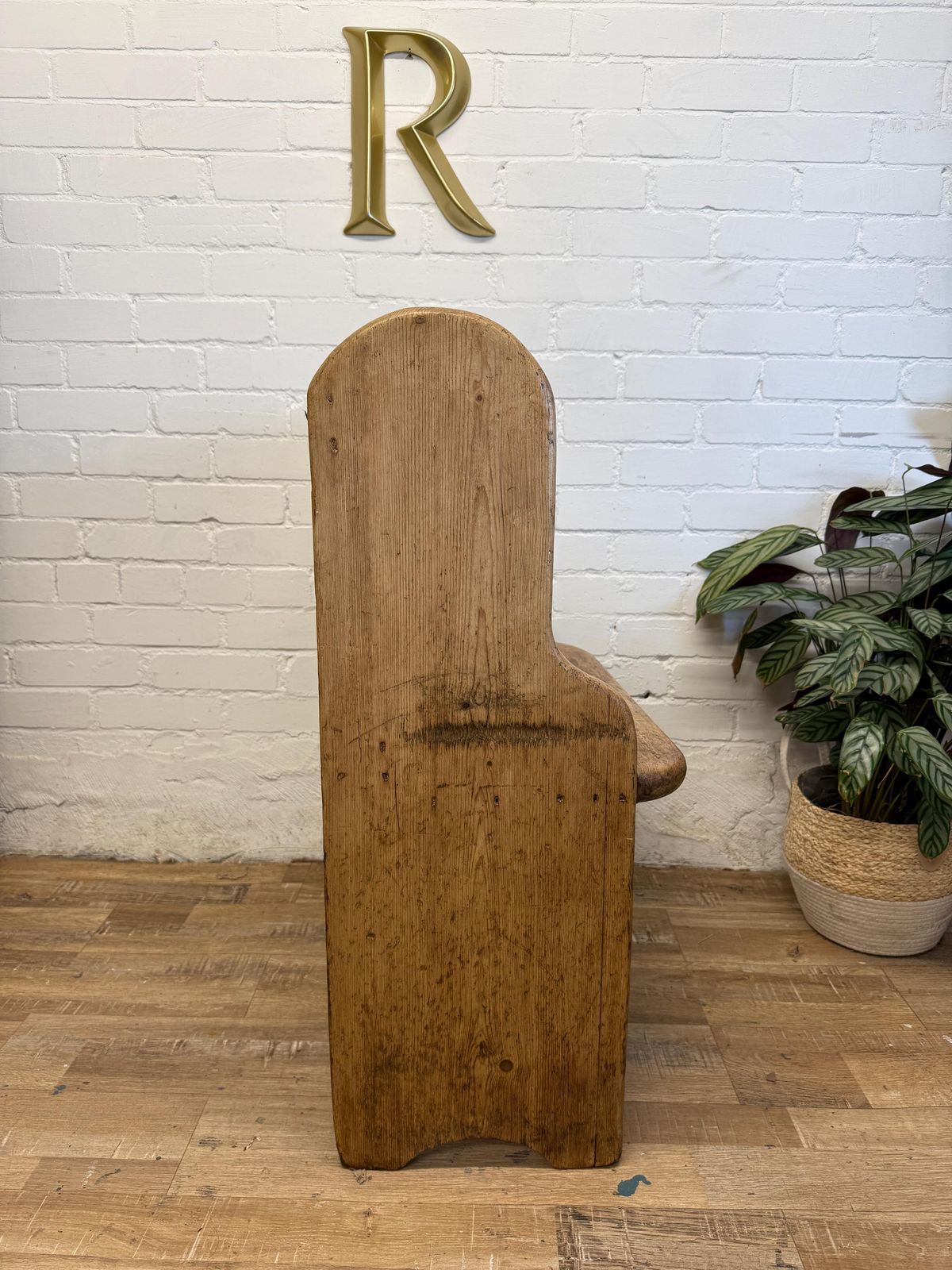 Furniture Antique Victorian Rustic Pine Settle Bench Single Pew photo