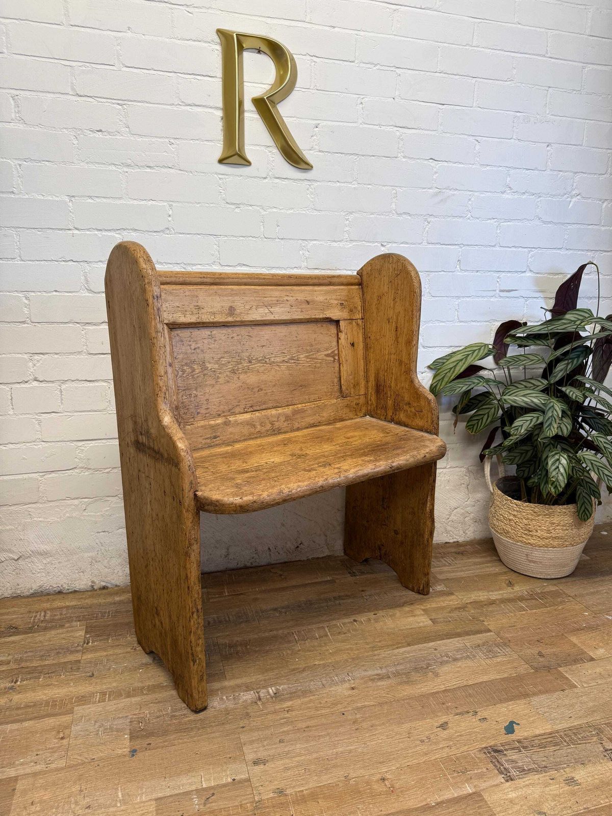 photo buy Antique Victorian Rustic Pine Settle Bench Single Pew