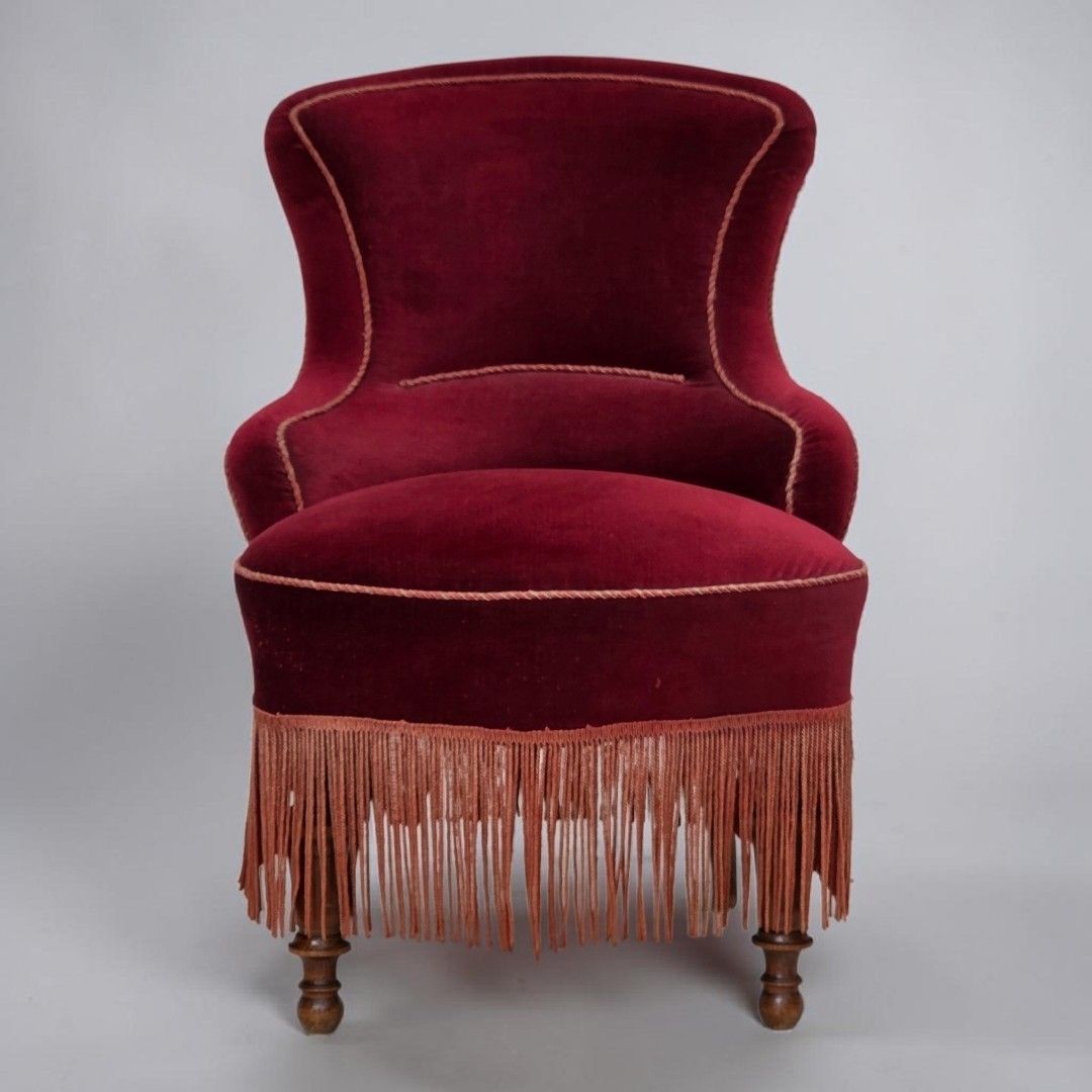 1950s, Danish Cocktail Lounge Chair, Cherry Red Furniture Velour.