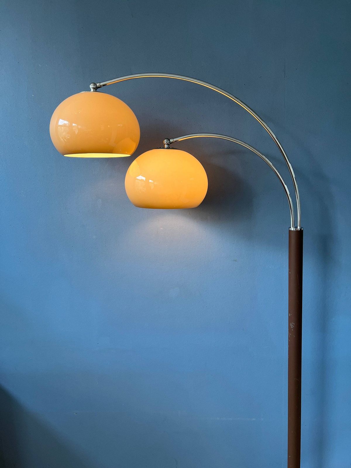 Mid-Century Dijkstra dubbele boog vloerlamp met paddenstoelkappen