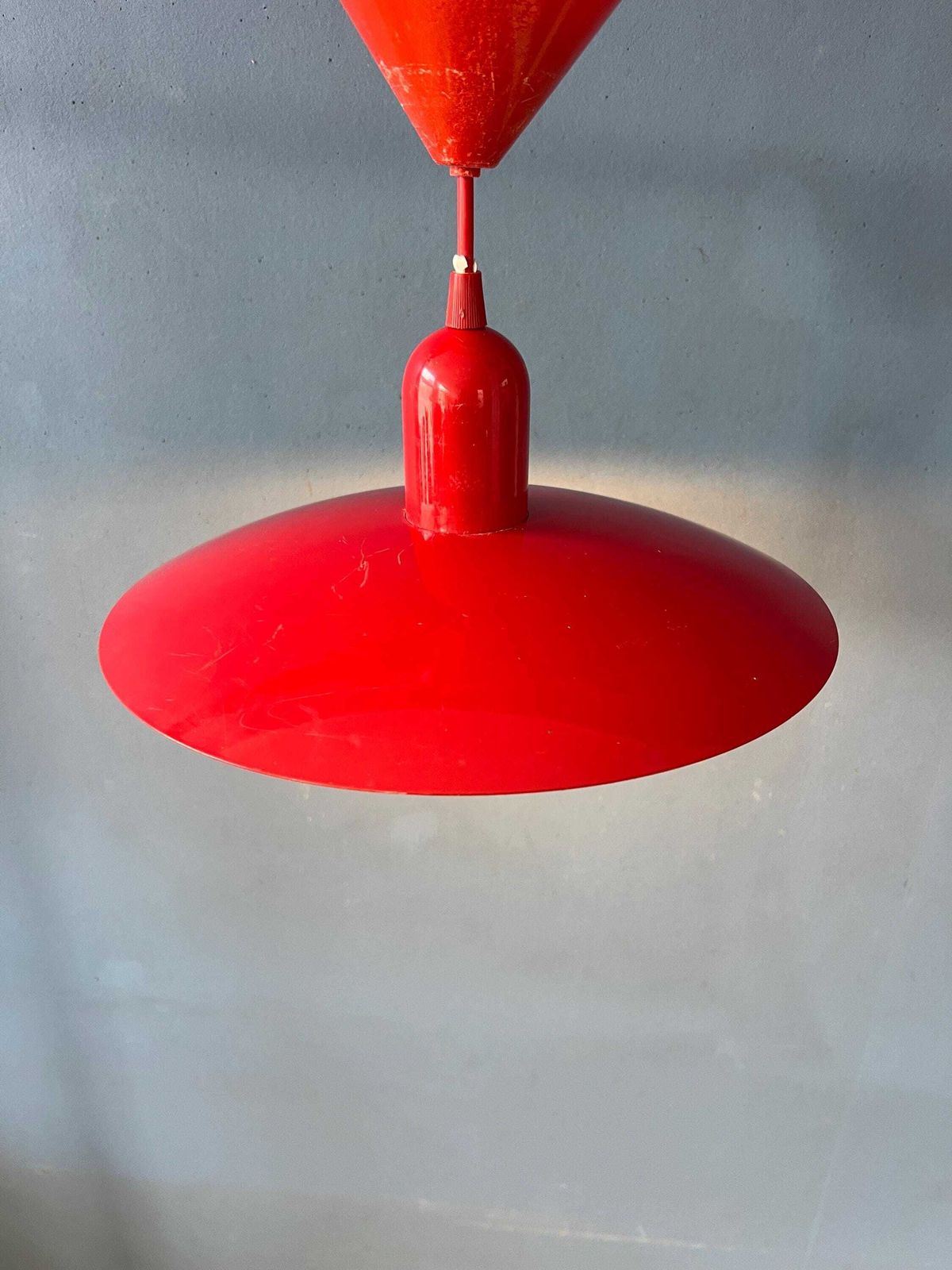 Small Vintage Red Metal Space Age Pendant Lamp photo 163.0