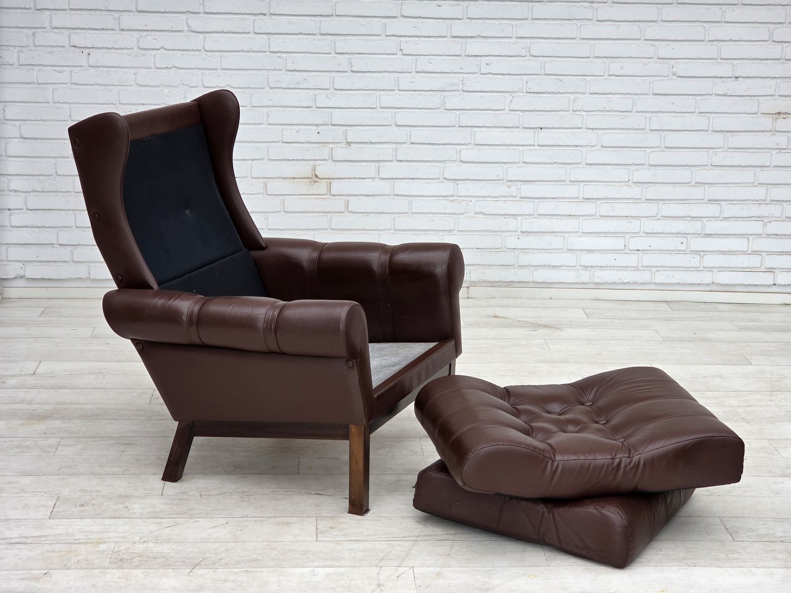 1970s, Danish Armchair, Original Brown Furniture Leather. photo buy