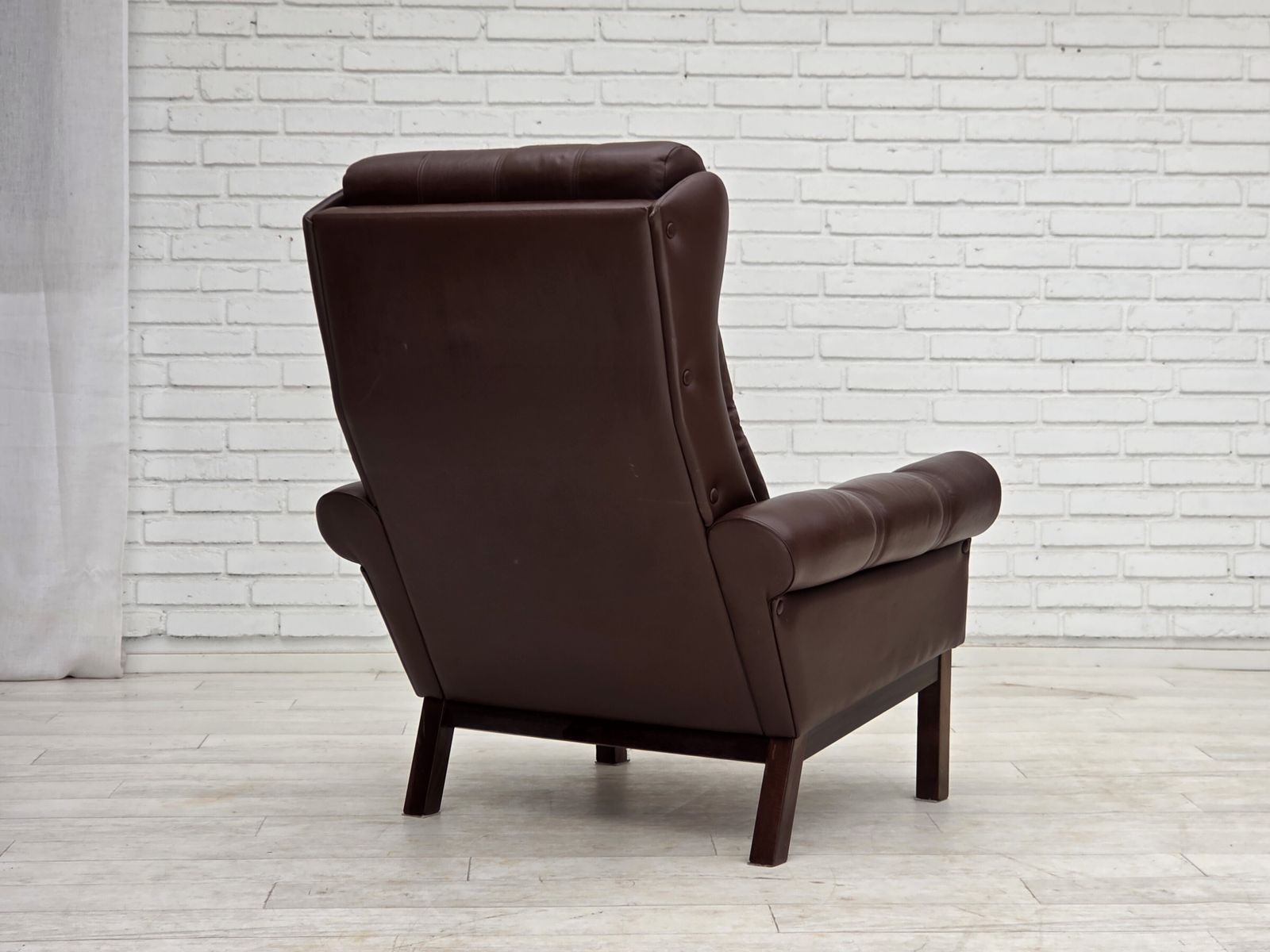 995.0 1970s, Danish Armchair, Original Brown Furniture Leather. photo