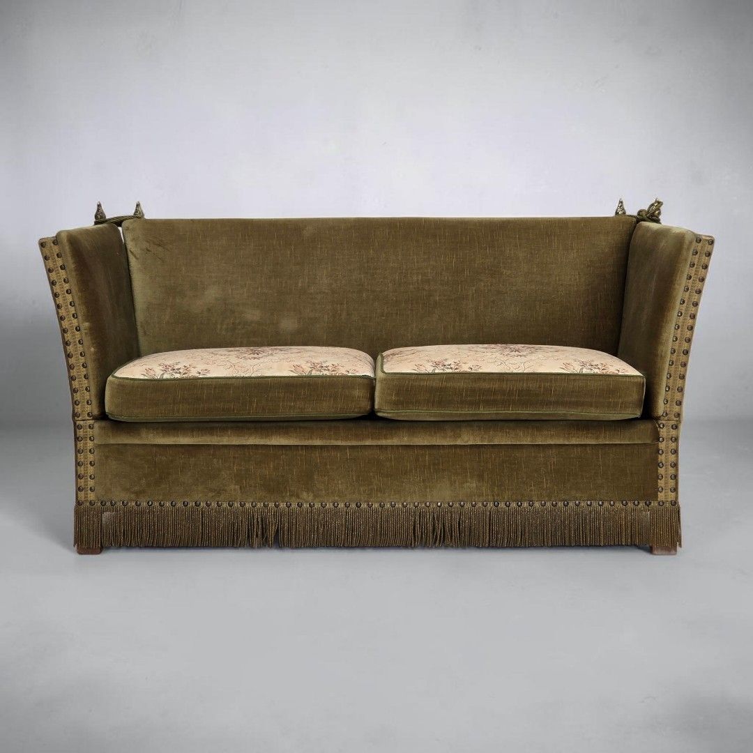 1970s, Danish 2 Seater "Spanish" Drop Arm Sofa, Furniture Velour.