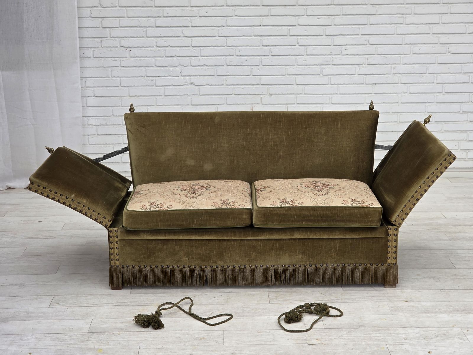 1970s, Danish 2 Seater "Spanish" Drop Arm Sofa, Furniture Velour. photo 1770.0
