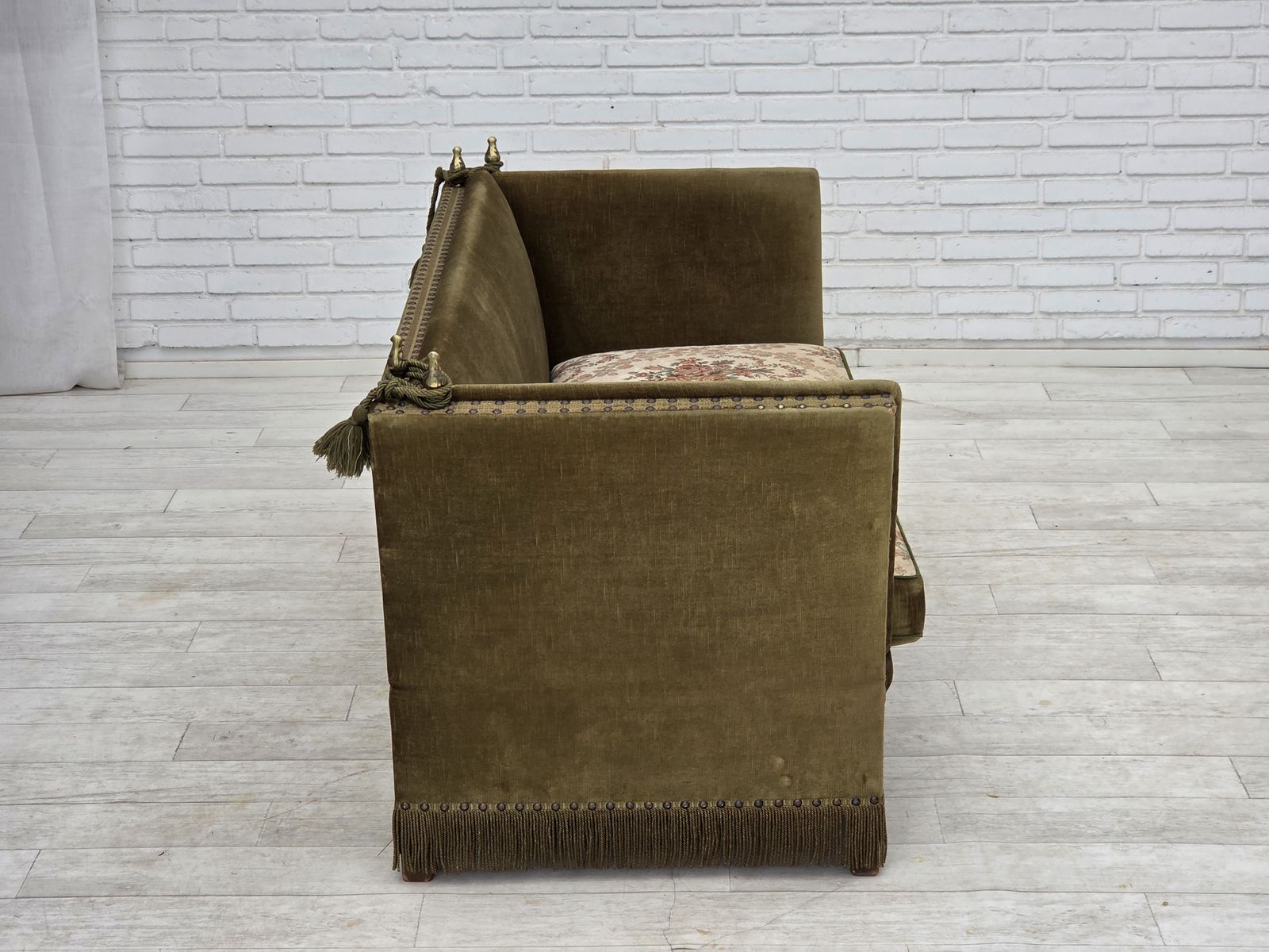 1770.0 1970s, Danish 2 Seater "Spanish" Drop Arm Sofa, Furniture Velour. photo