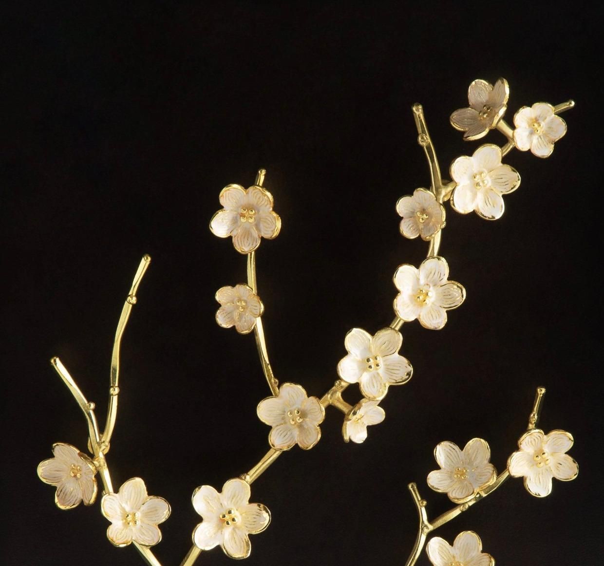 Cherry Blossom Shadow Box In Natural Brass And White Enamel photo Home Decor