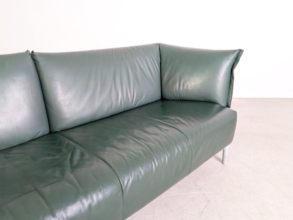 photo furniture Original Rolf Benz Sofa, Leather Design Couch, Dark Green, Two Seater