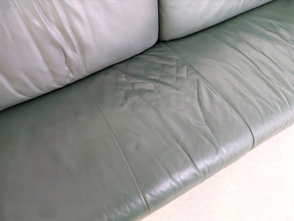 photo for sale Original Rolf Benz Sofa, Leather Design Couch, Dark Green, Two Seater