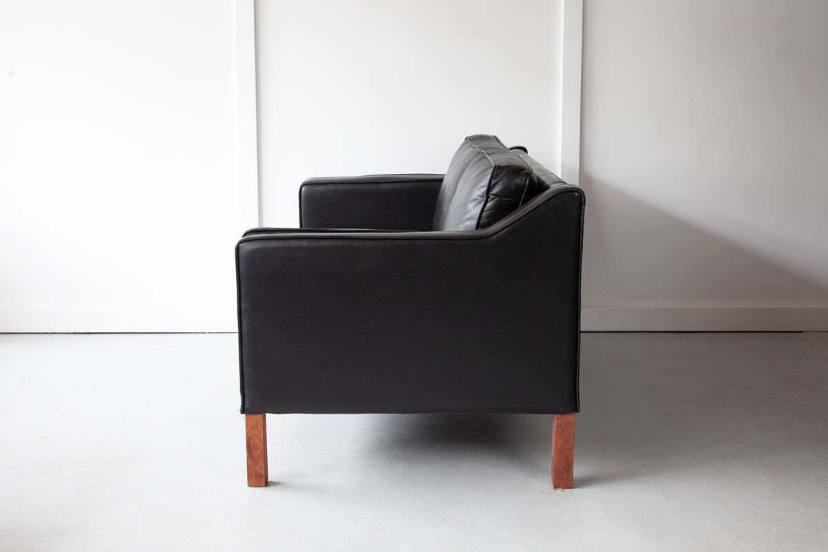 Danish Black Leather Two Seater Sofa photo for sale