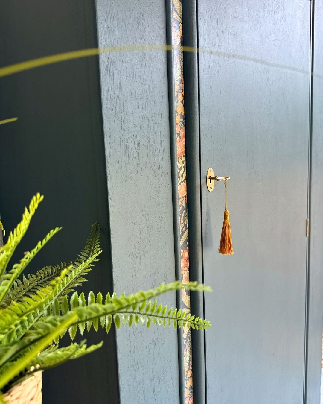 Unique Vintage Mid Century Lebus Wardrobe | Hand Painted In Homestead Blue With Floral Interior photo 455.0