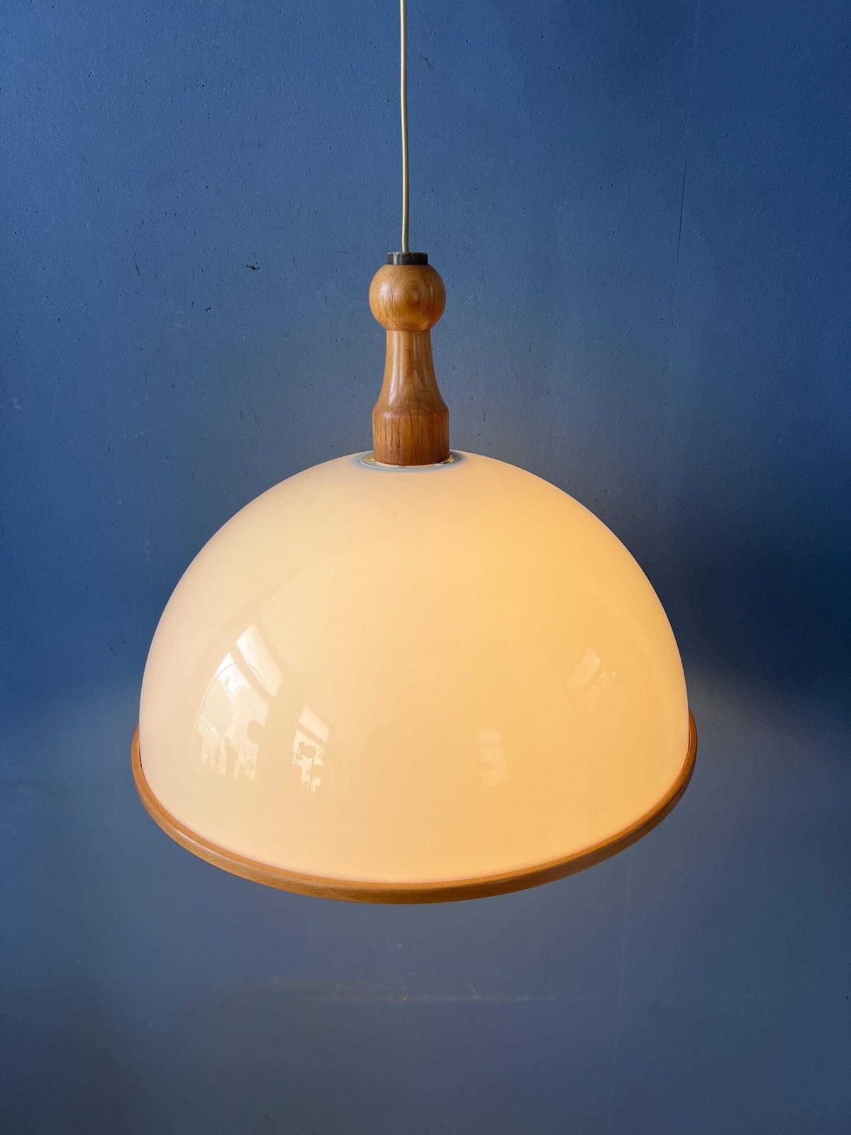 Vintage White Wooden Steinhauer Pendant Lamp, Plexiglass Suspension Light photo furniture