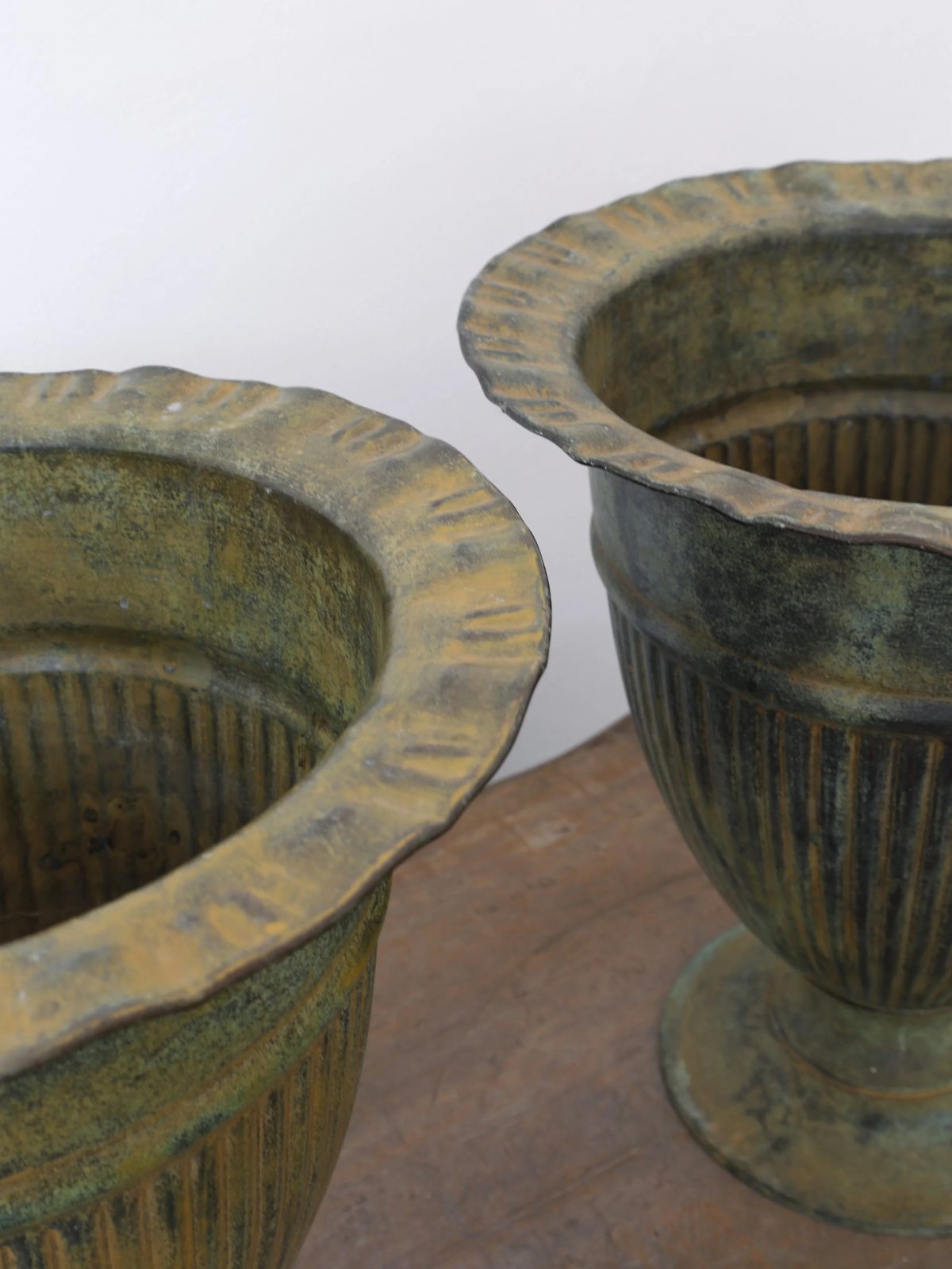 Pair Of Verdigris Brass Urn Planters / Vases photo 1150.0