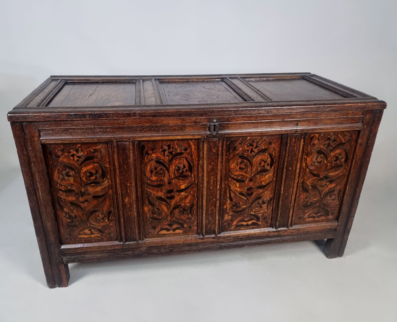Furniture Superb 17th Century Marriage Chest Or Coffer With Marquetry Dated 1658 photo