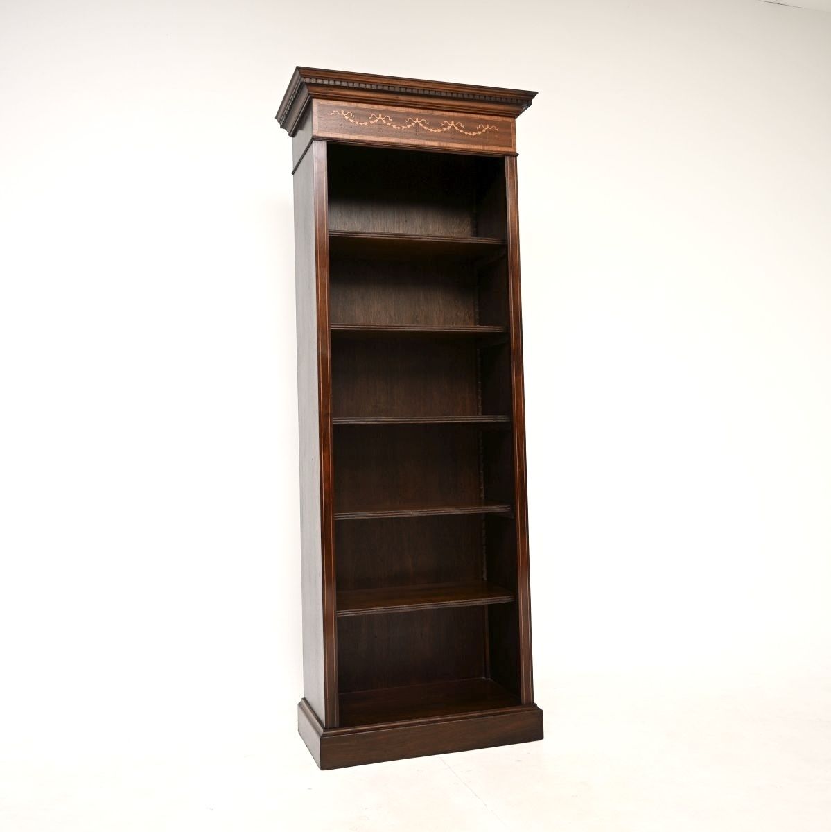 Antique Inlaid Mahogany Open Bookcase
