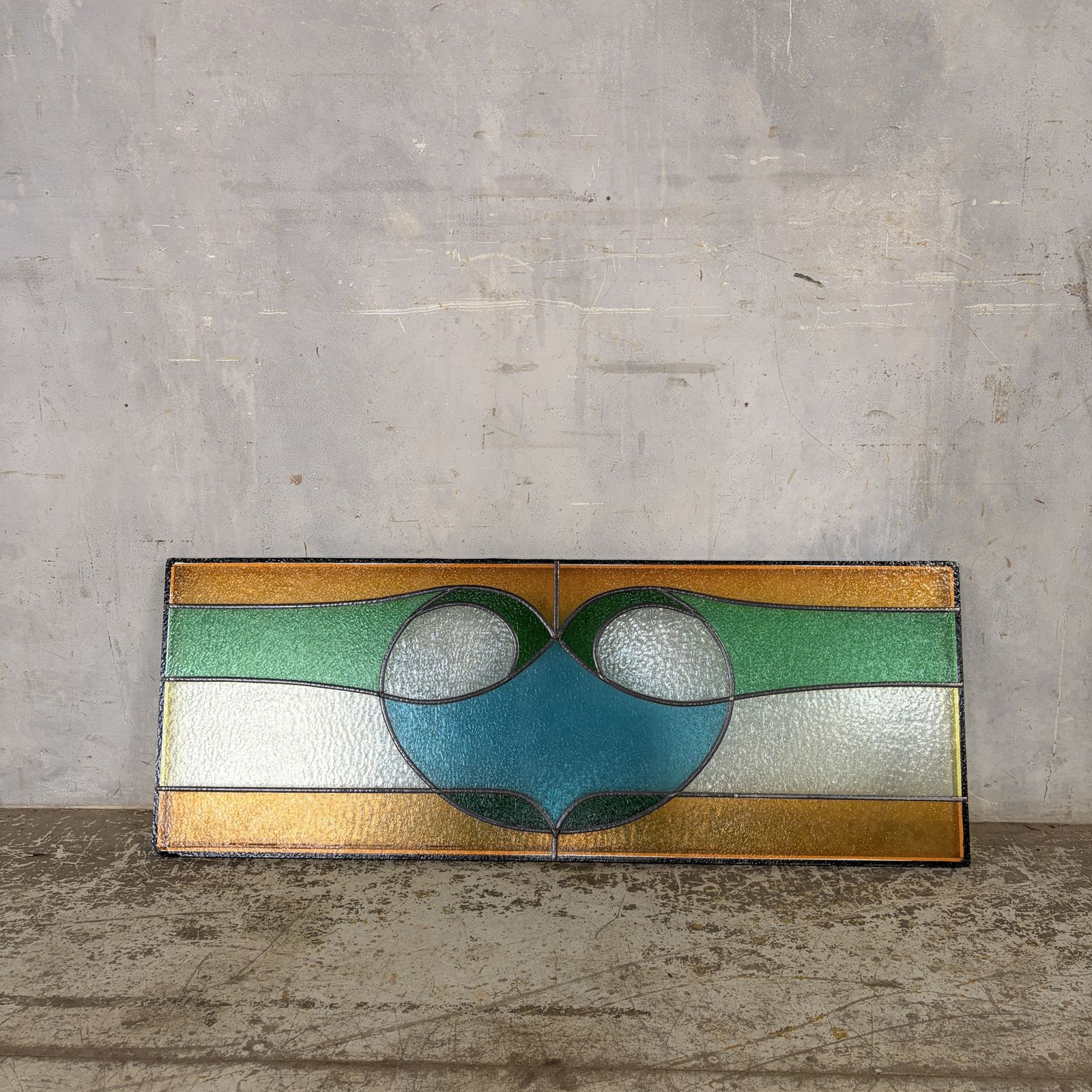 1950s Abstract Stained Glass Leaded Window Panel photo for sale