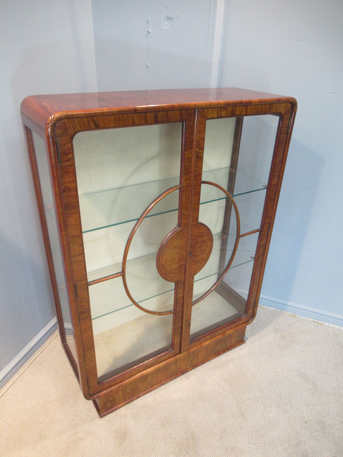 photo for sale Art   Deco Period Walnut Display Cabinet