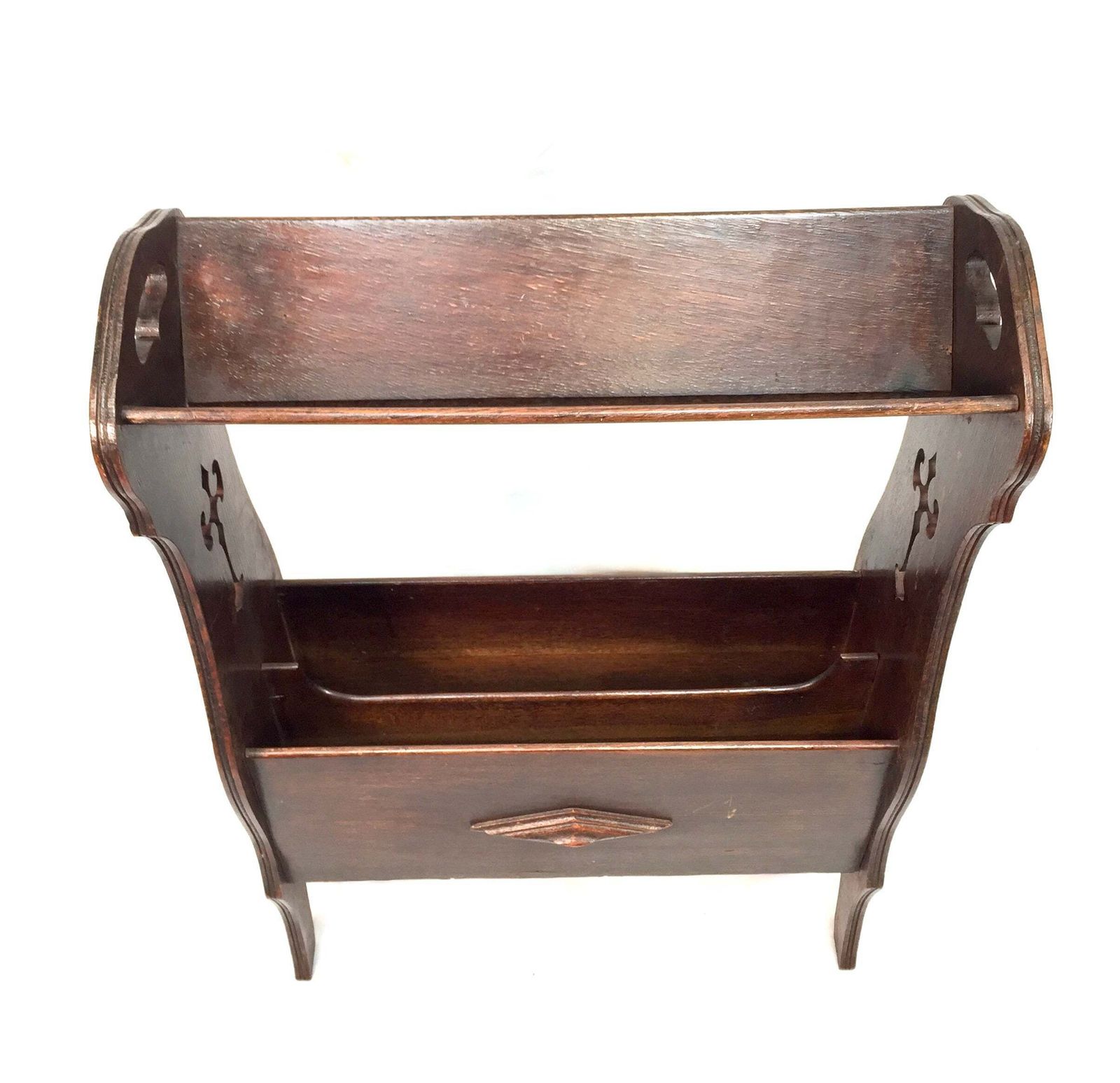 Antique Edwardian Wooden Book Trough / Bookshelf / Magazine Rack / Shelf C.1900 photo for sale
