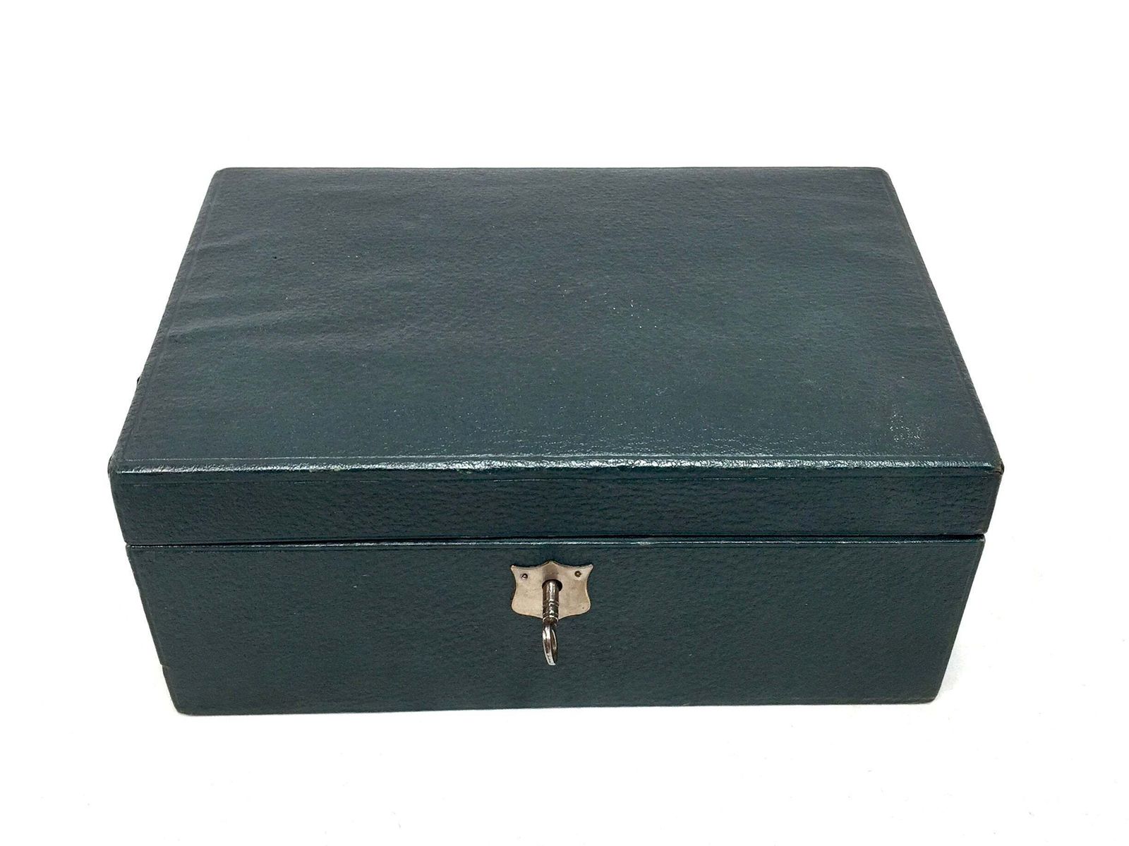 Antique Edwardian Leather Jewellery / Trinket Box With Key & Working Lock (C.1910) photo for sale