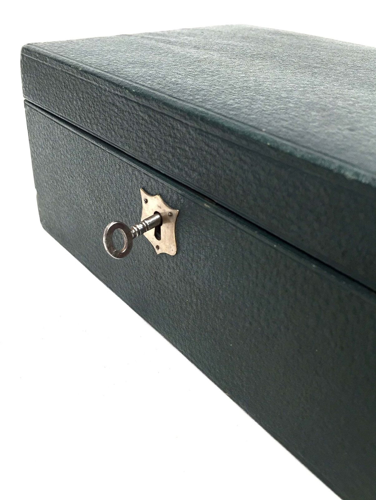 Antique Edwardian Leather Jewellery / Trinket Box With Key & Working Lock (C.1910) photo 85.0