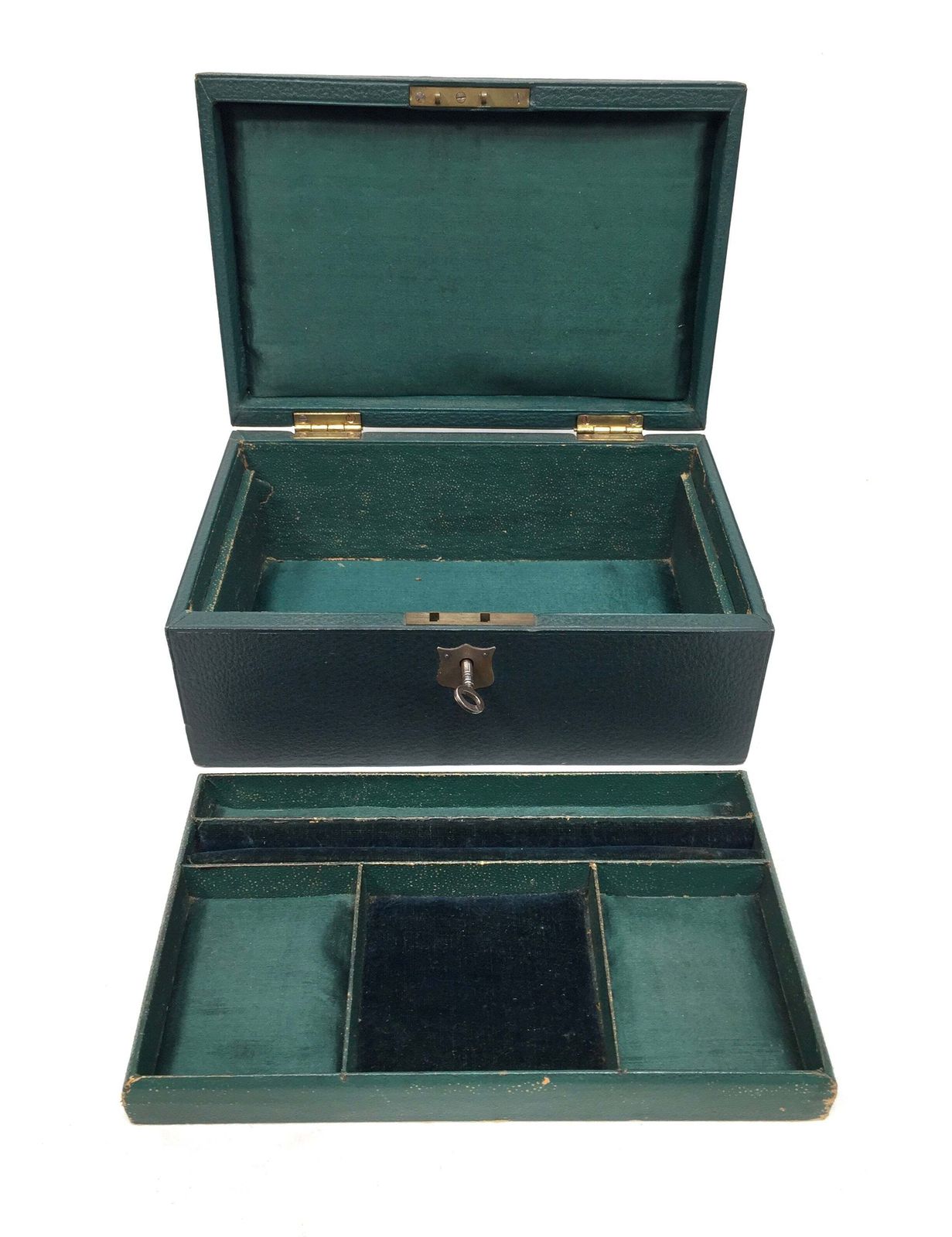 Antique Edwardian Leather Jewellery / Trinket Box With Key & Working Lock (C.1910) photo vintage