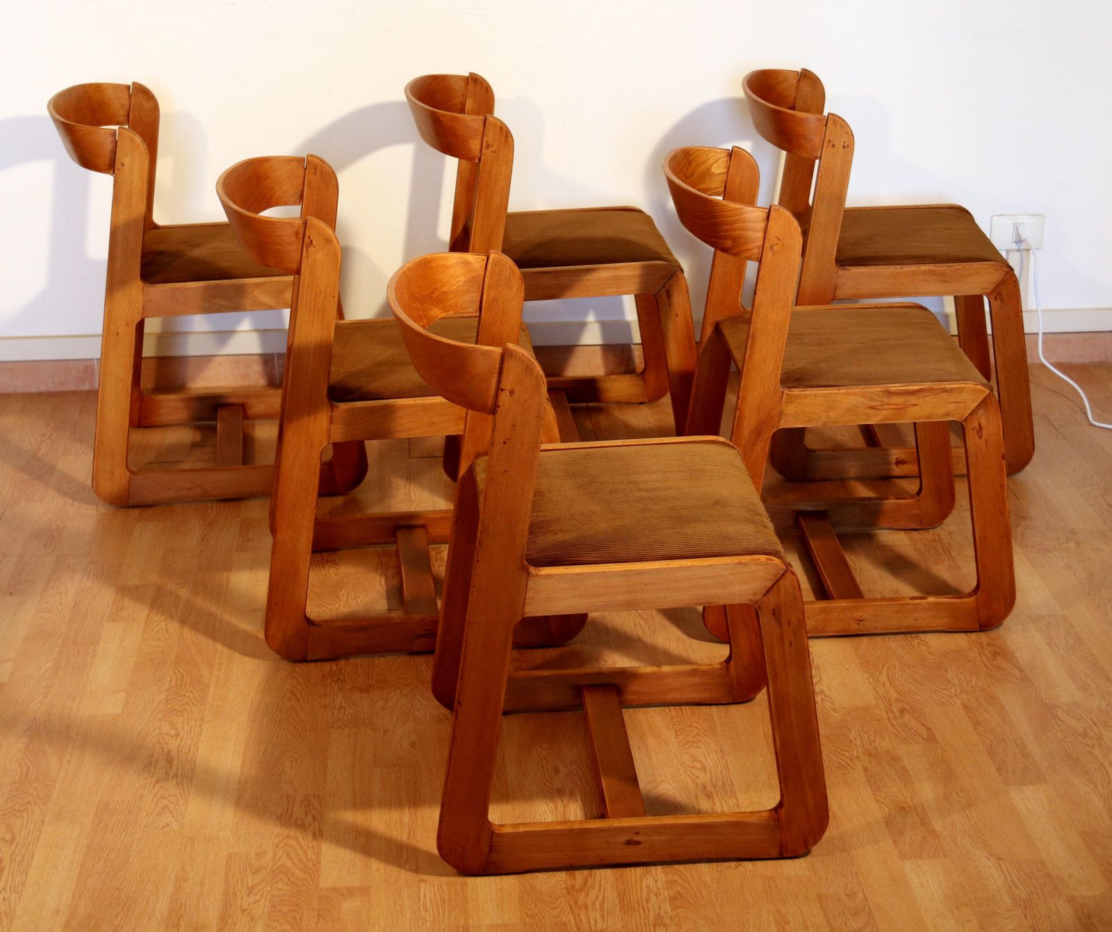 Meubels Set Van 6 Eetkamerstoelen Van Willy Rizzo Voor Mario Sabot In Bruine Velours Bekleding, Italië, Jaren 1970 photo