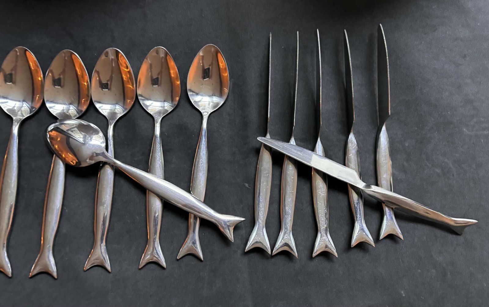 photo for sale French Fish Tail Flatware Set: Stainless Steel Cutlery, Modern Decor (24 Piece)