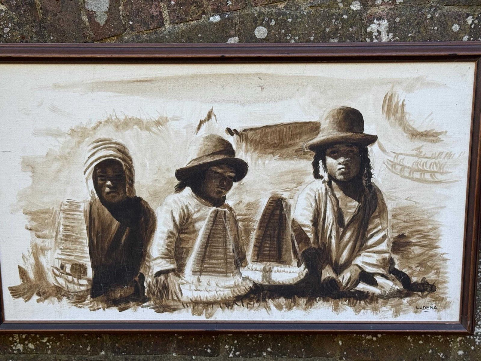 Large Vintage Signed Oil Painting Of Andean Children, South American Folk Art photo furniture